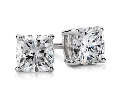 1-carat Cushion Diamond Stud Earrings in 14k White Gold