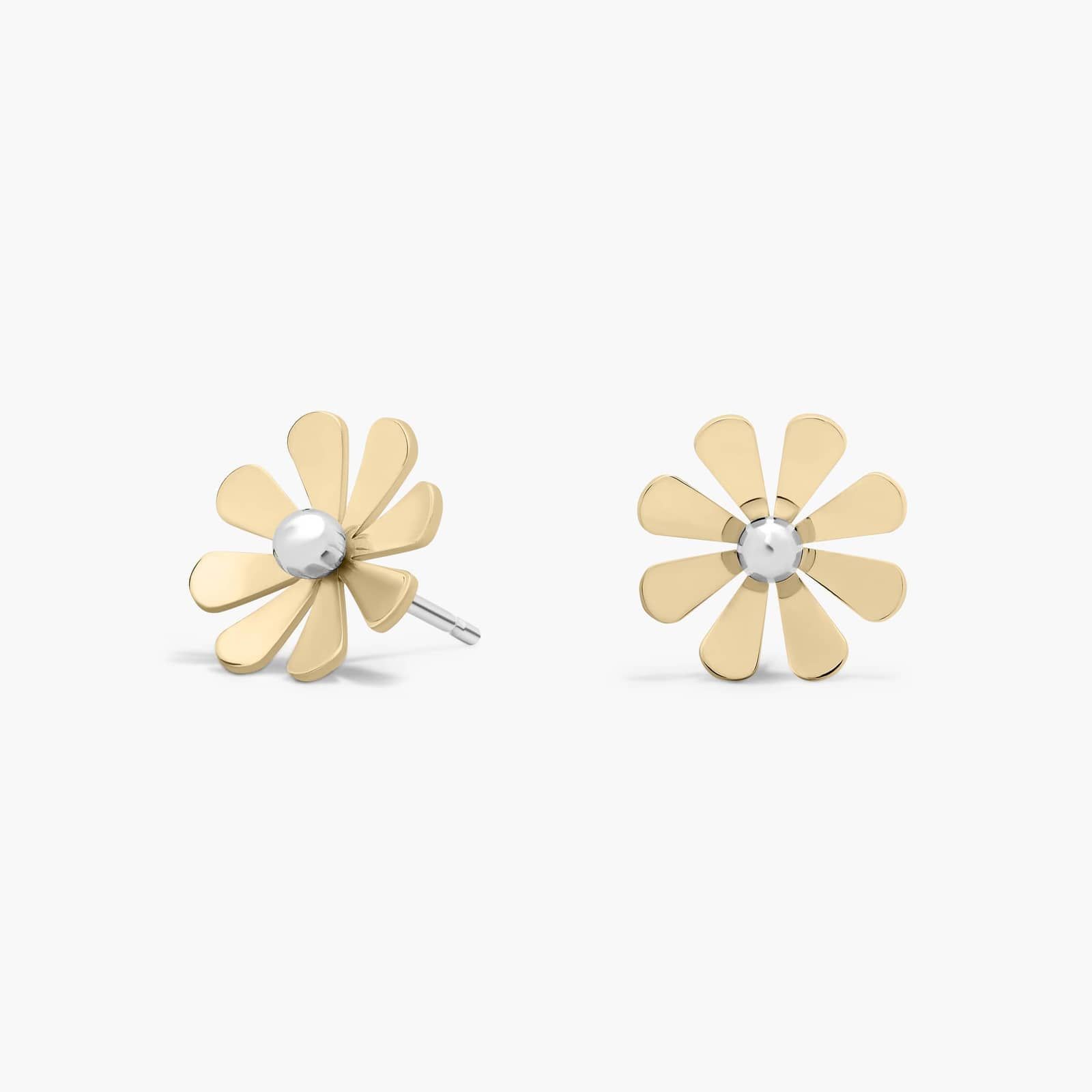 Daisy Stud Earrings in 14k Yellow and White Gold