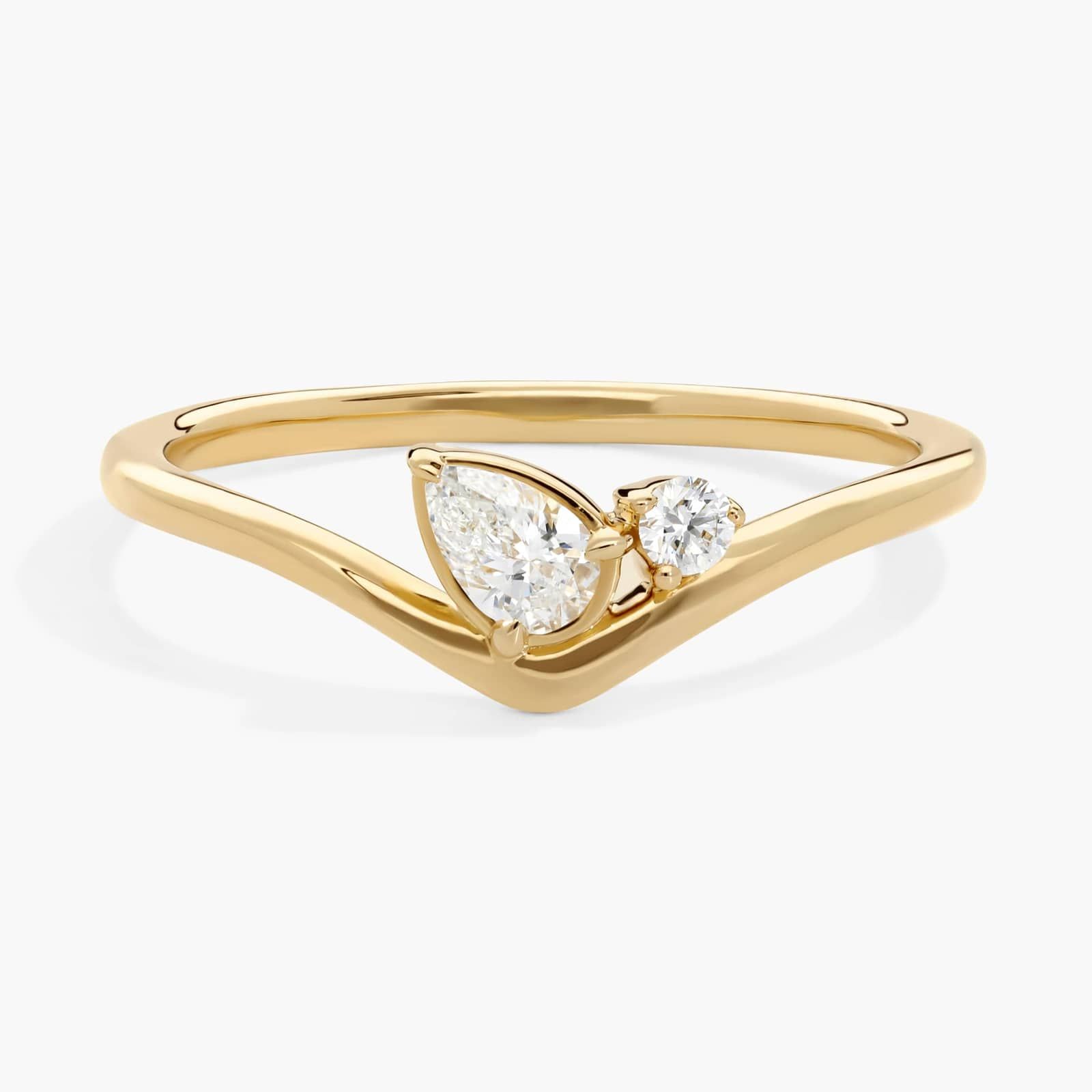 Diamond Fashion Ring with 0.2 CTW Pear and Round Cut Lab-Grown Diamonds in 14K Yellow Gold