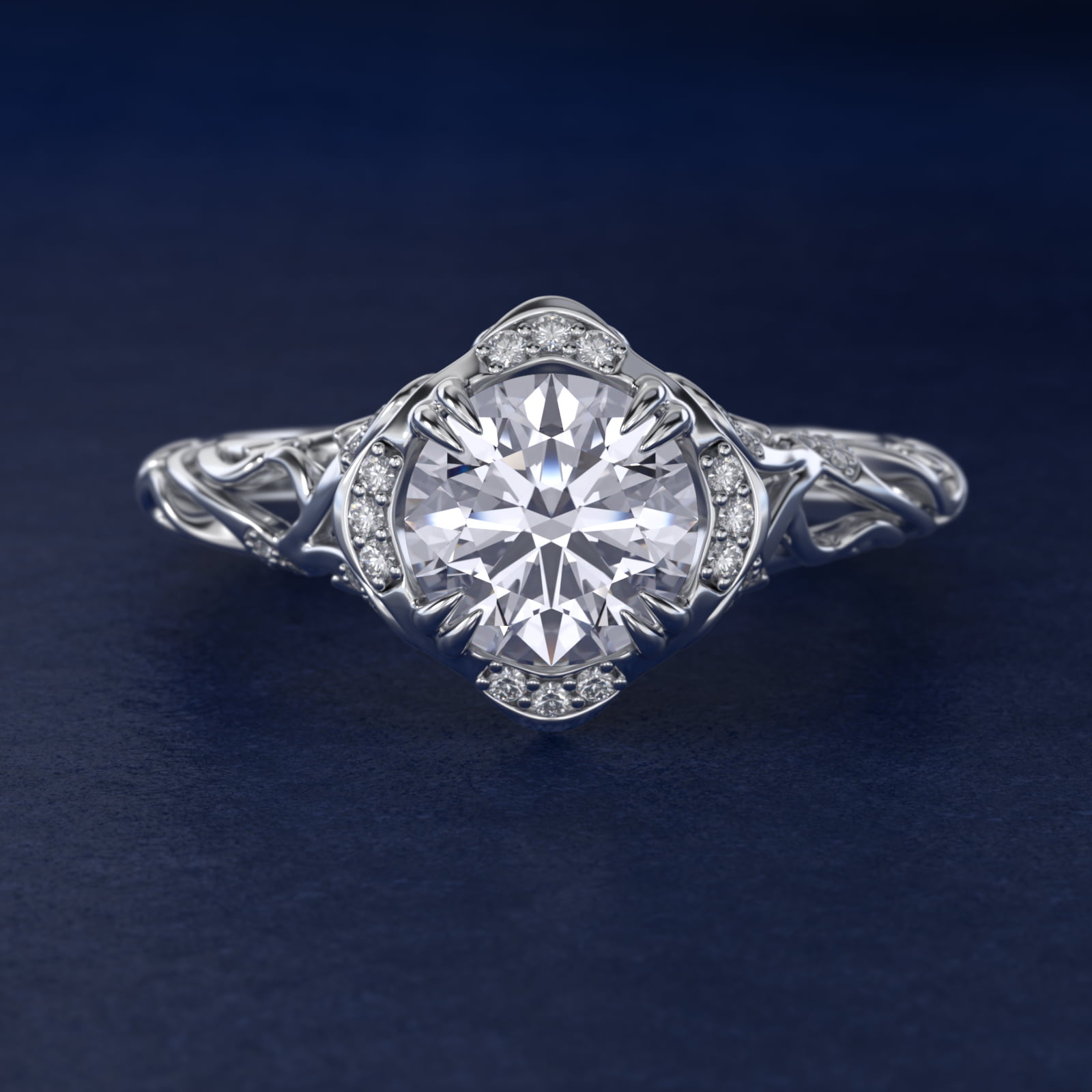 Diamond Filigree Vintage-Style Engagement Ring In Platinum