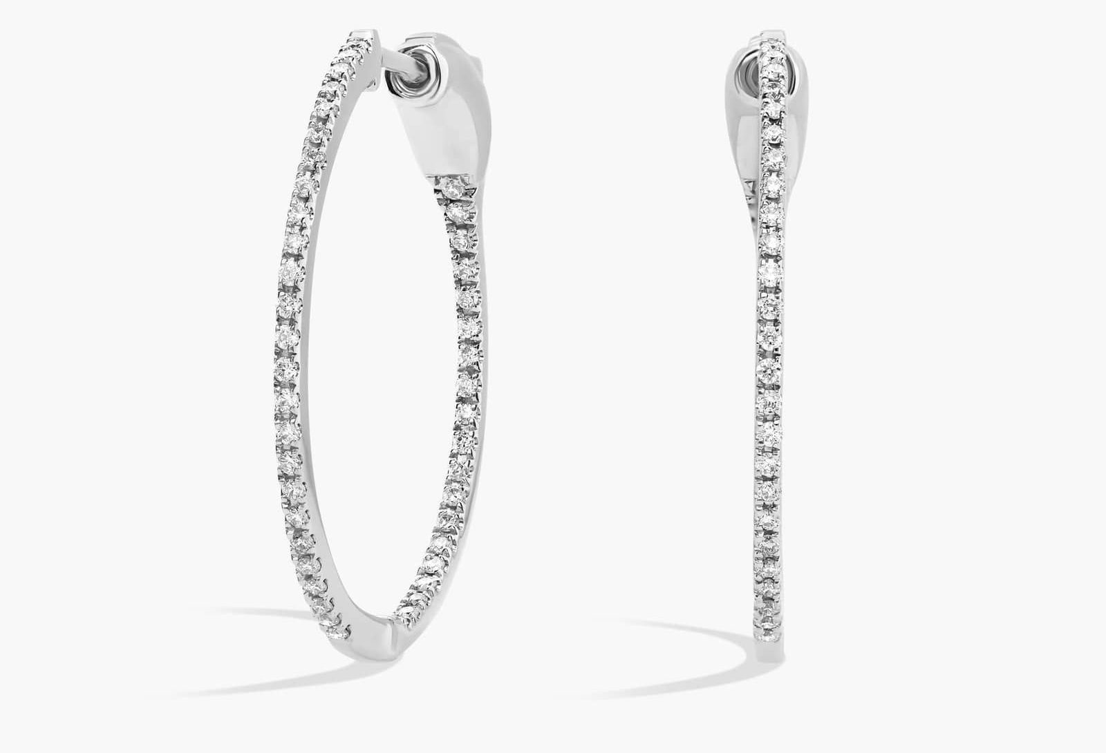 Inside Out Round Hoops, 3/4 Inch Diameter In 14K White Gold