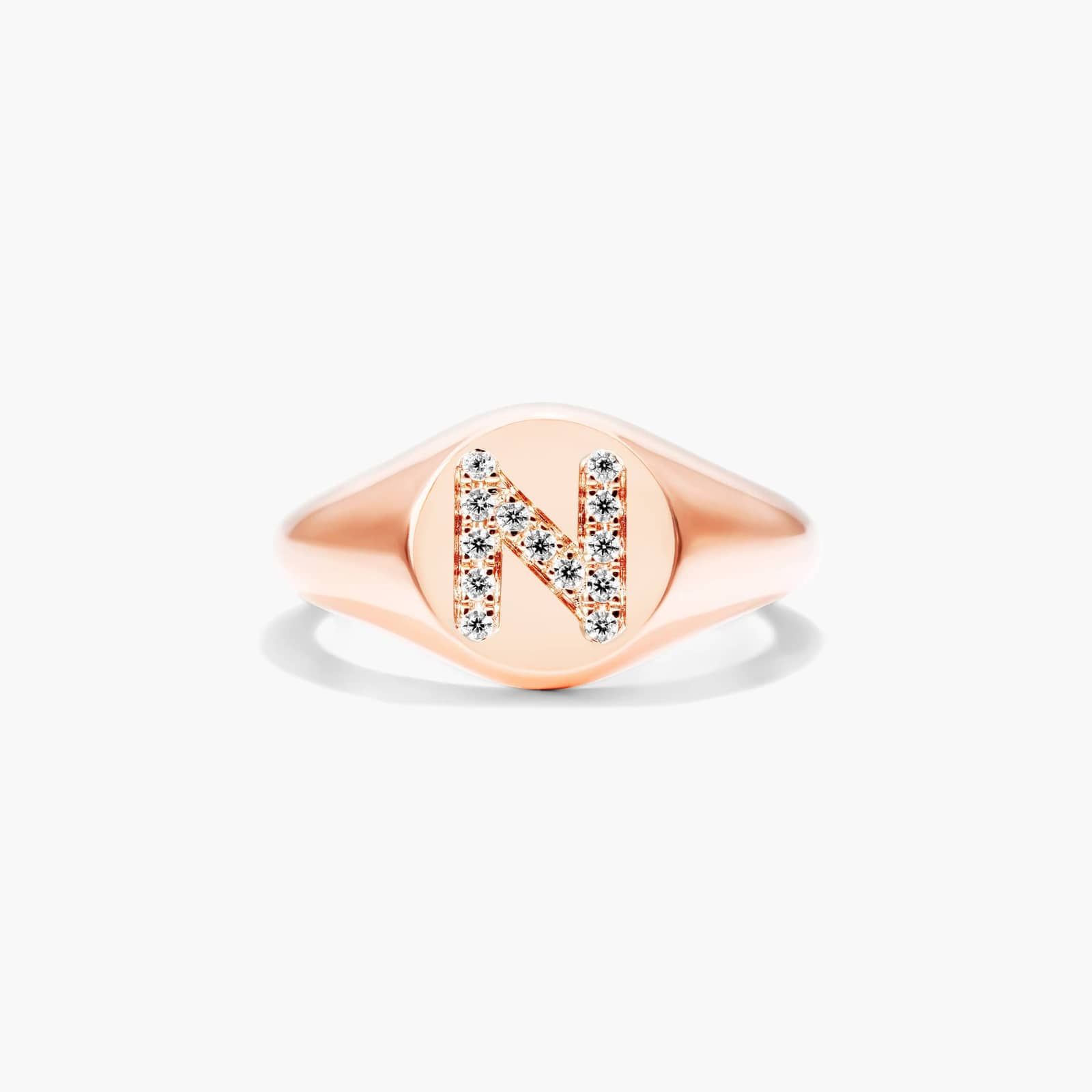 Diamond N Initial Signet Ring In 14k Rose Gold