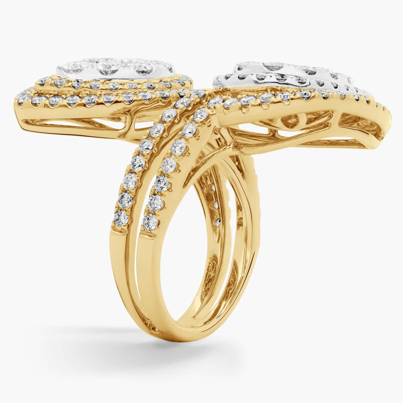 Diamond Statement Crossover Two-Tone Ring in 14k Yellow & White Gold