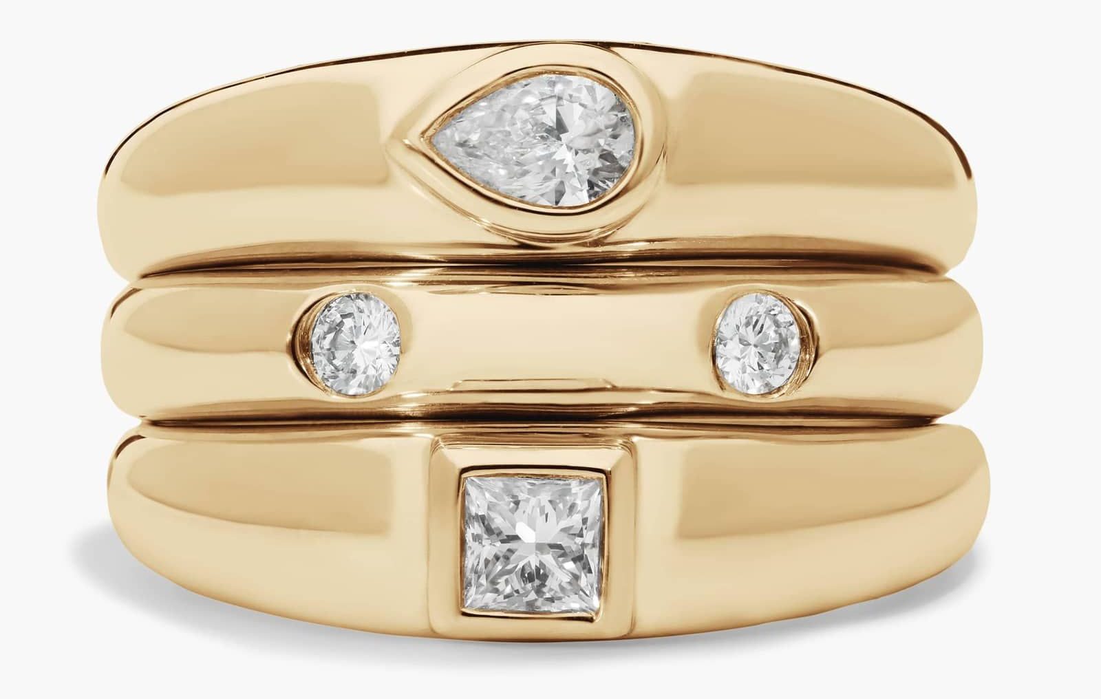 Multi-Diamond Puffy Trio Stack Band in 14K Yellow Gold (1/2 Ct. Tw.)