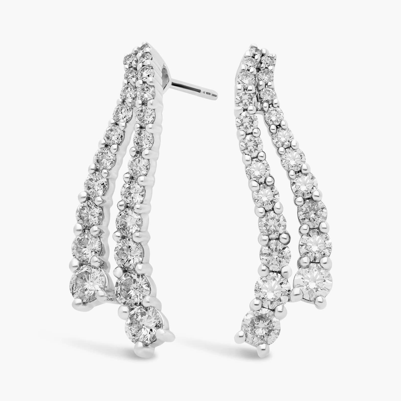 Double Diamond Graduating Wave Drop Earrings in 14k White Gold (2 ct. tw.)