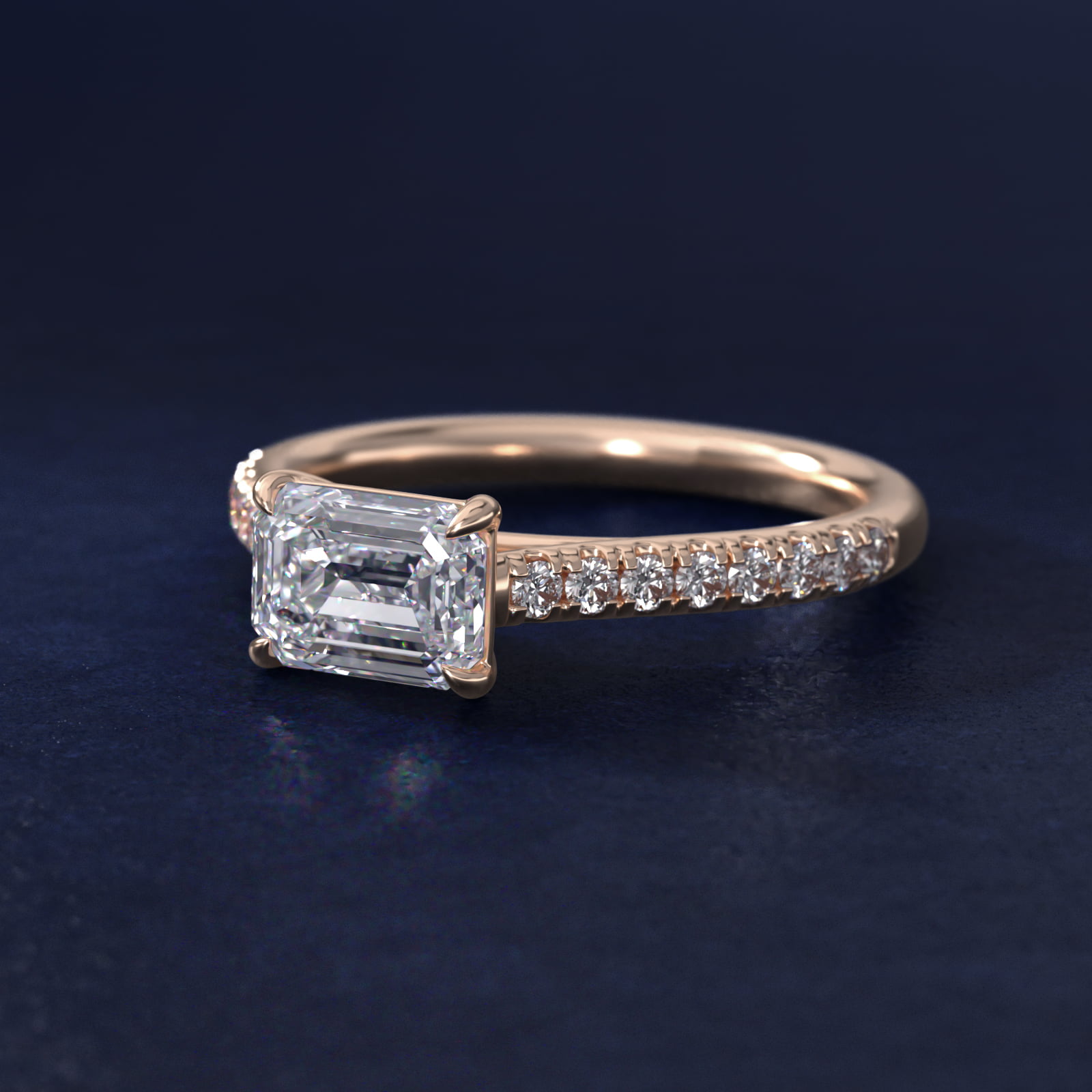East West Diamond Engagement Ring in 14k Rose Gold