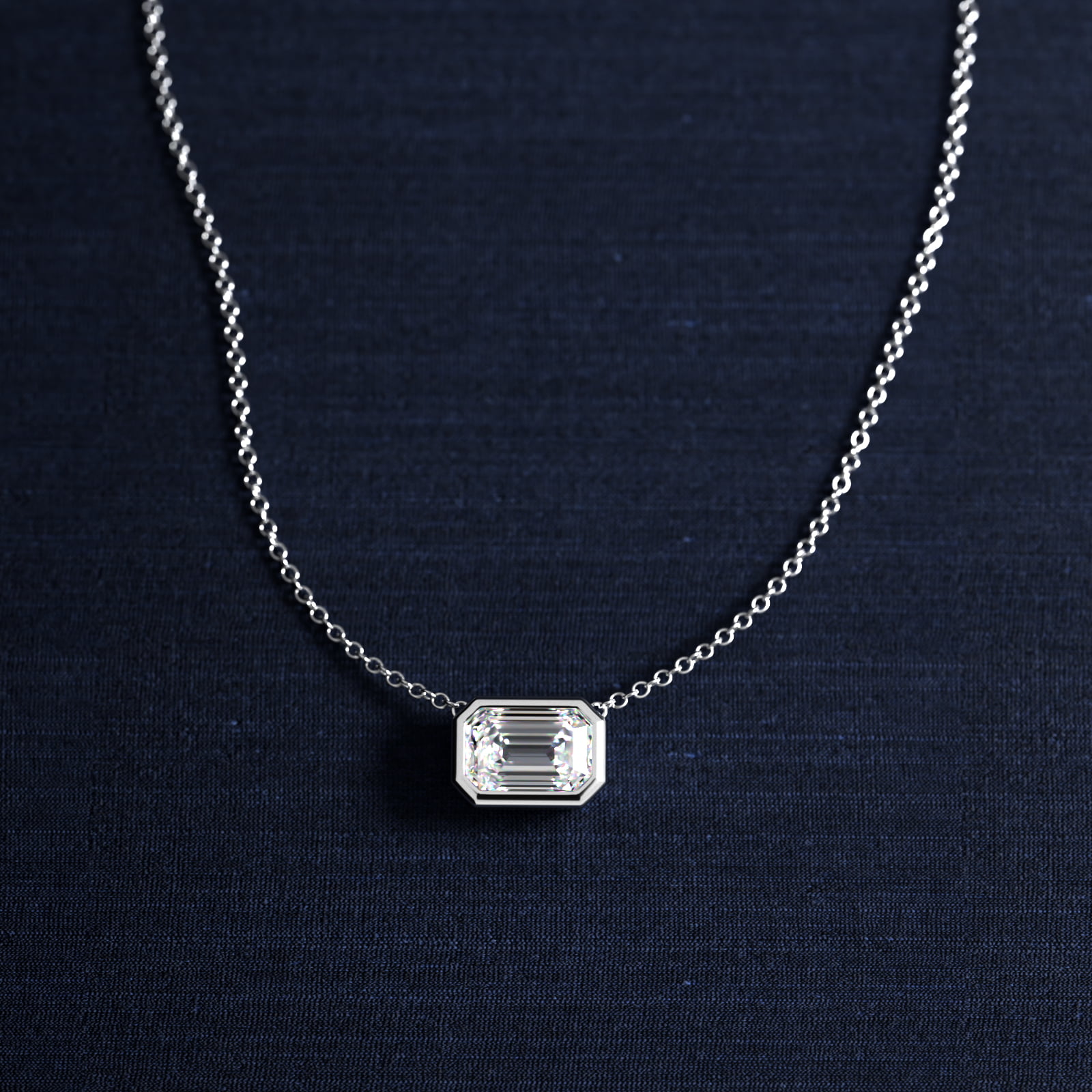 East West Emerald Cut Bezel Diamond Pendant In 14K White Gold (Setting)