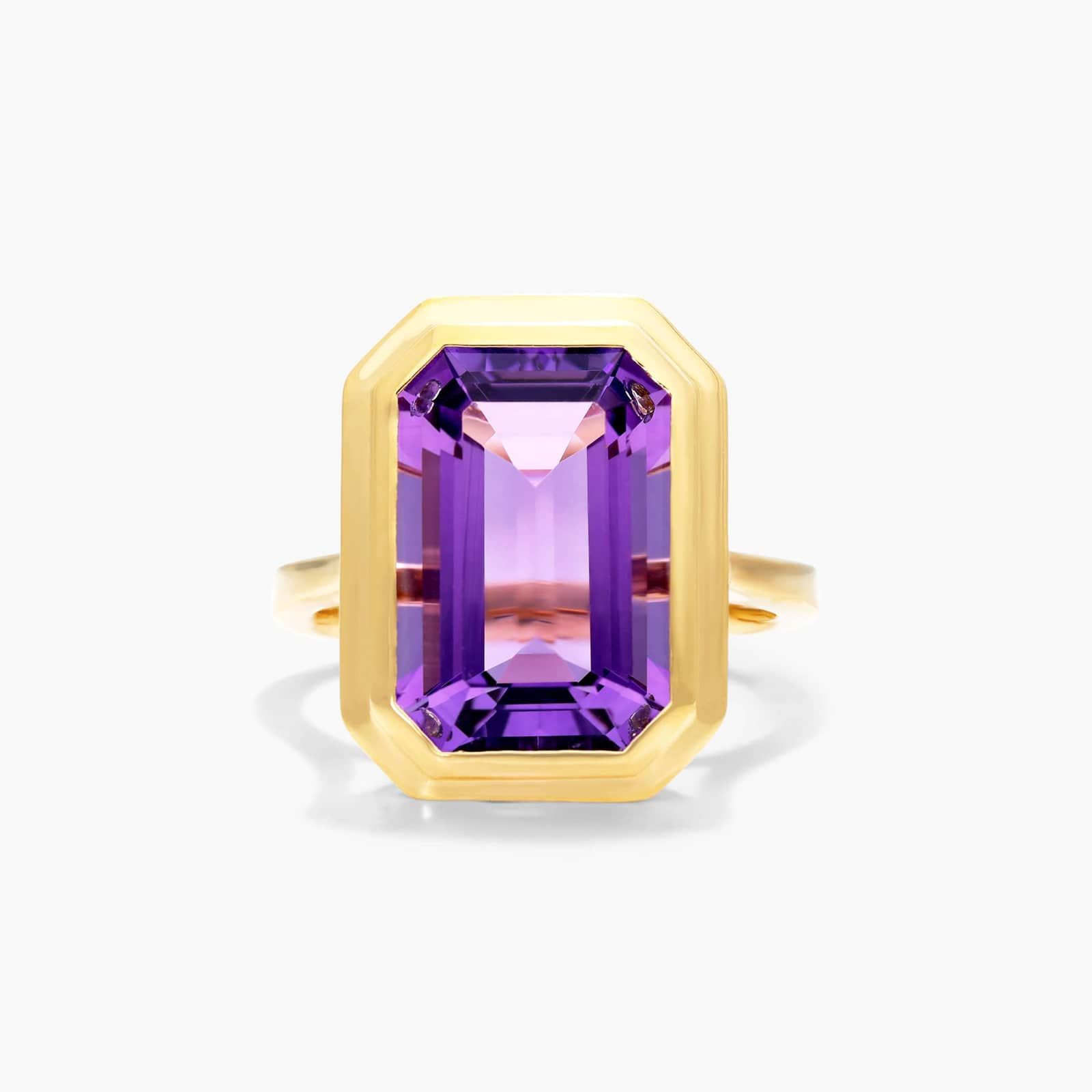 Emerald Cut Bezel Amethyst Cocktail Ring in 18k Yellow Gold