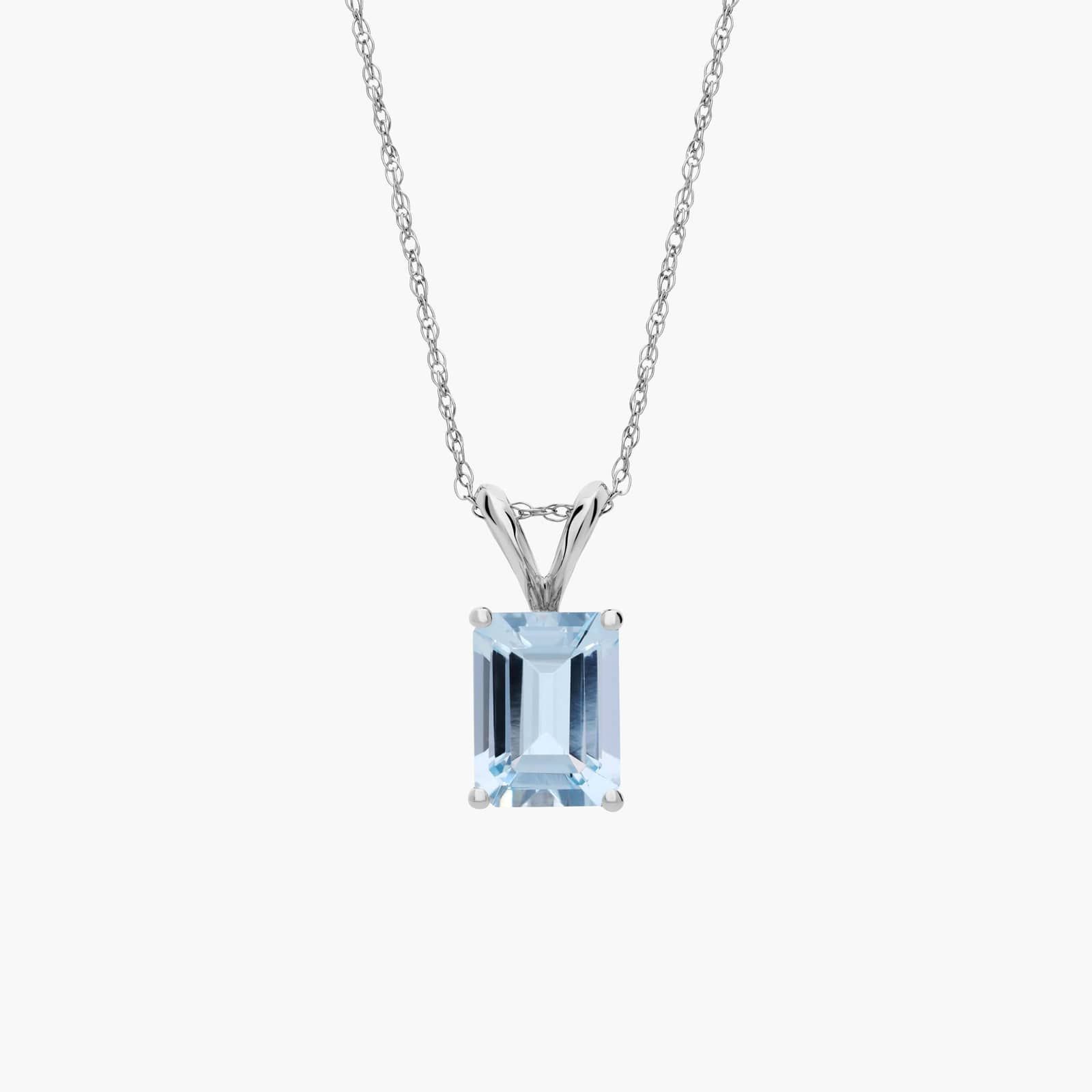 Emerald Cut Birthstone Aquamarine Pendant Necklace in 14K White Gold (8x6mm)