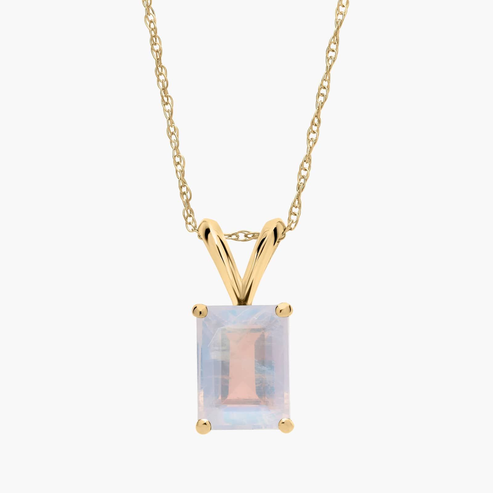 Emerald Cut Birthstone Moonstone Pendant Necklace in 14K Yellow Gold (8x6mm)