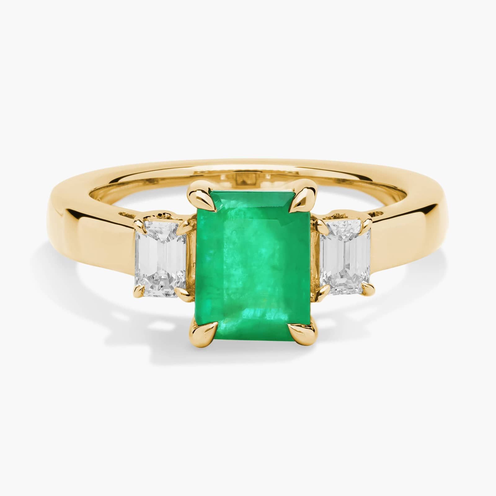 Emerald Cut Emerald and Diamond Ring in 14k Yellow Gold