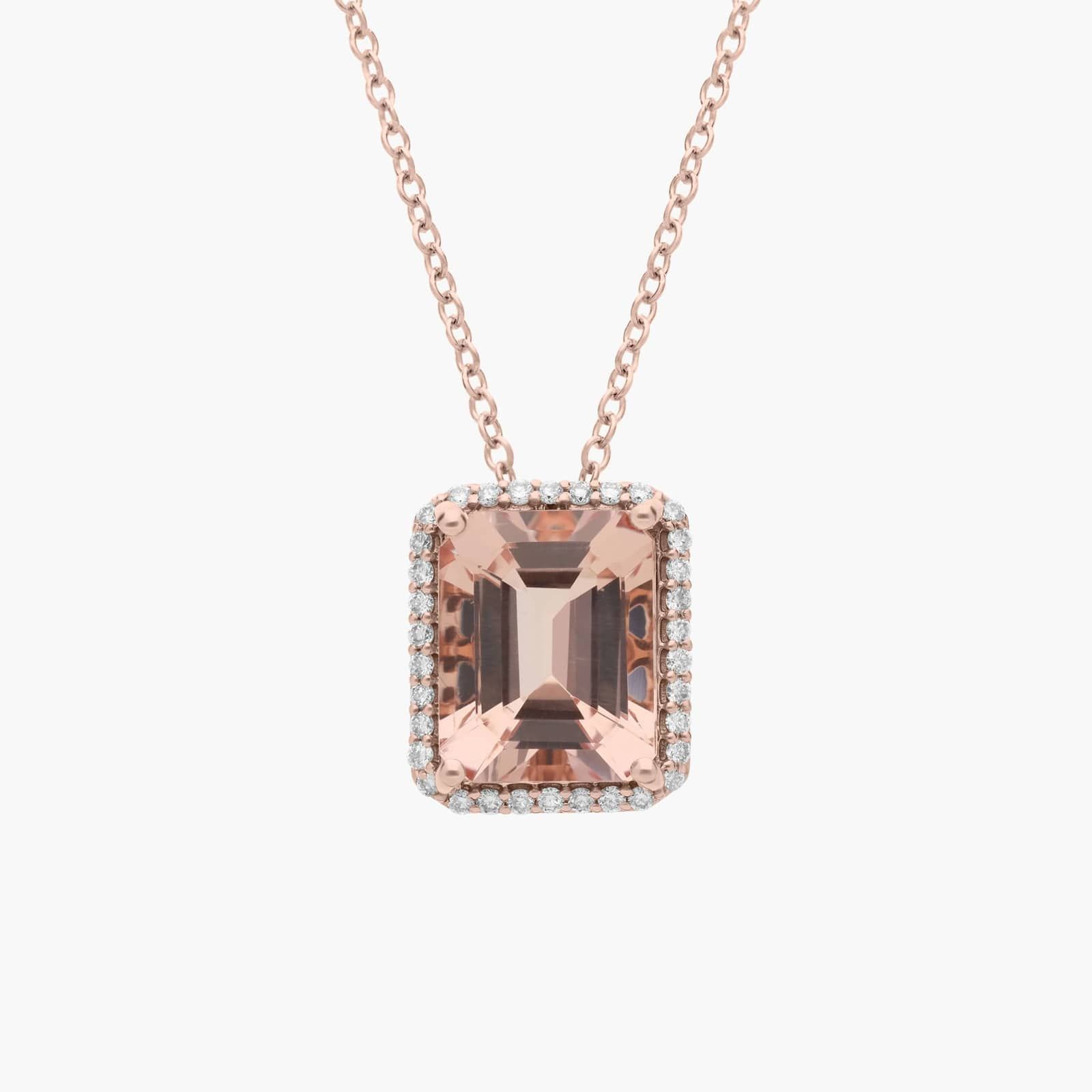 Emerald Cut Morganite Pendant in 14K Rose Gold