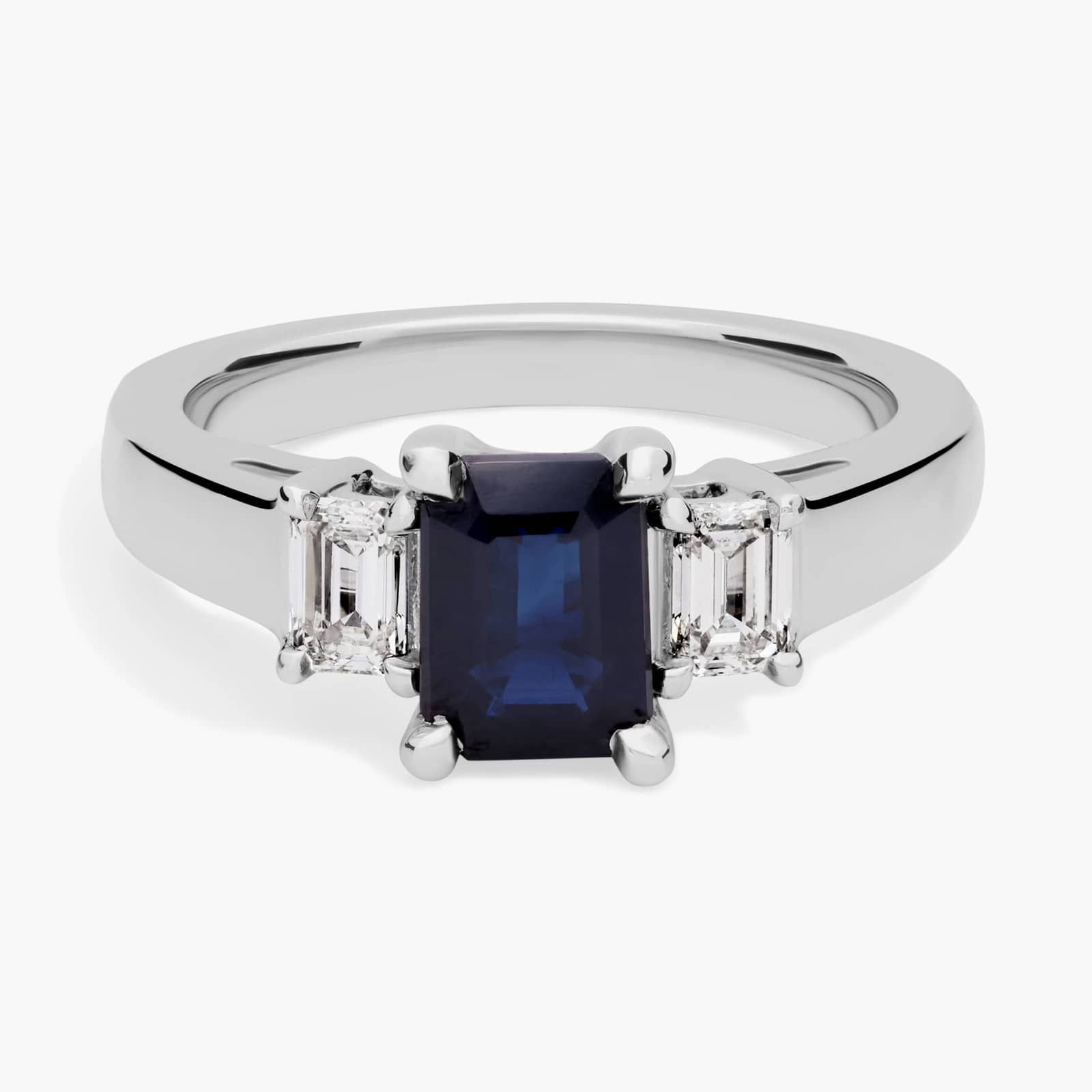Emerald Cut Sapphire and Diamond Ring in Platinum