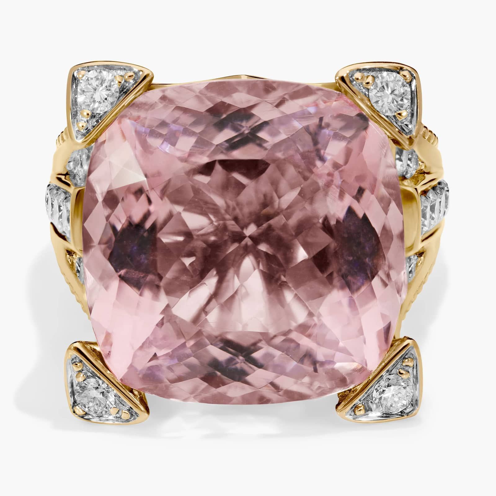 Extraordinary Collection: Cushion Cut Morganite and Diamond Ring in 18k Yellow Gold