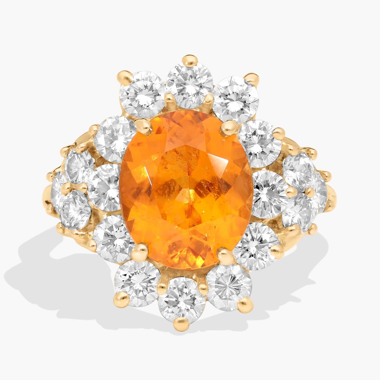  Extraordinary Collection: Oval Cut Orange Garnet And Diamond Cluster Cocktail Ring in 18k Yellow Gold