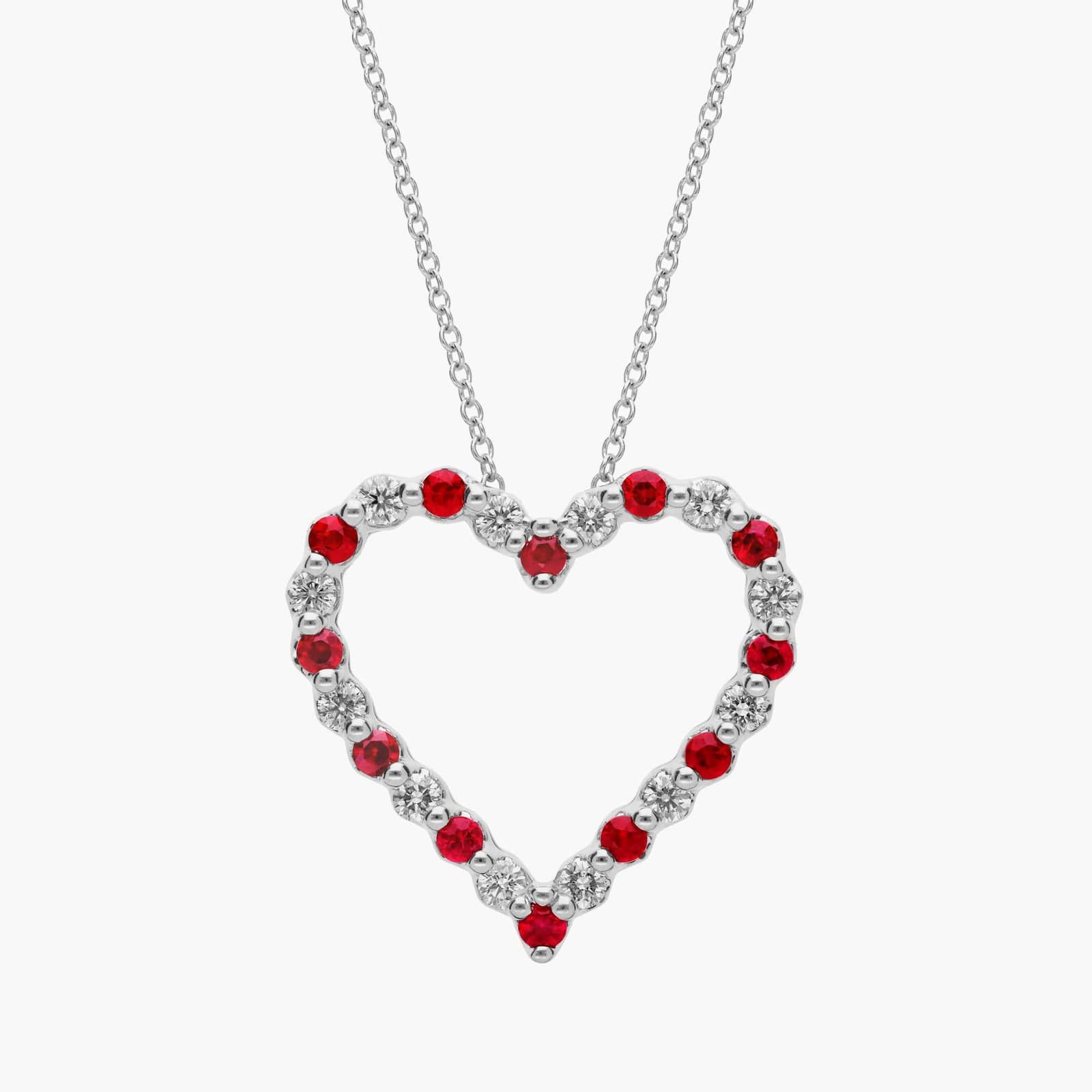 Floating Ruby and Diamond Heart Shaped Pendant in 14k White Gold
