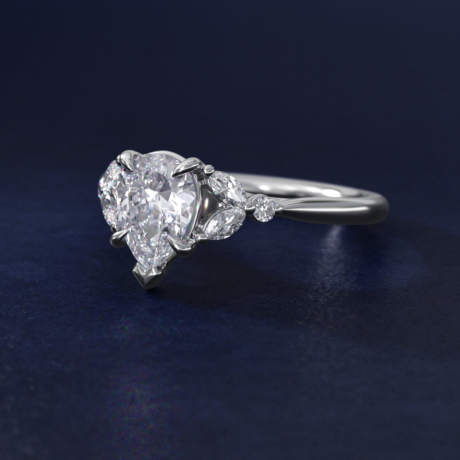 Floral Marquise Diamond Engagement Ring in 18k White Gold