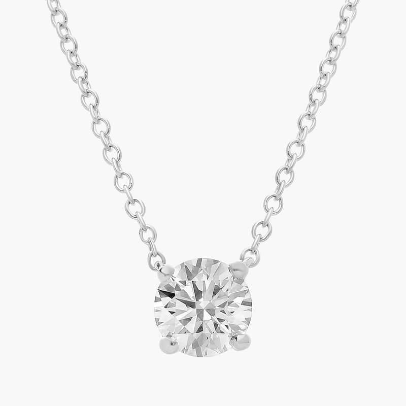 Four Prong Basket Solitaire Lab Grown Diamond Pendant In 14K White Gold