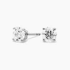 Four Prong Round Brilliant Lab Grown Diamond Stud Earrings in 14k White Gold