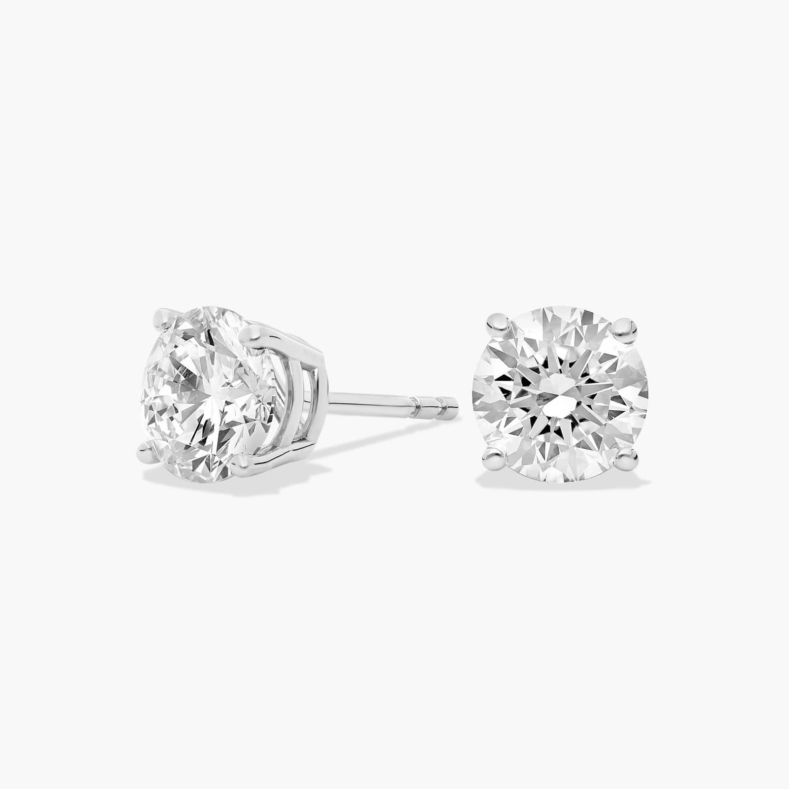 Four Prong Round Brilliant Lab Grown Diamond Stud Earrings in 14k White Gold