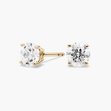 Four Prong Round Brilliant Lab Grown Diamond Stud Earrings in 14k Yellow Gold (1 Ct. tw. - F-G / VS2-SI1)