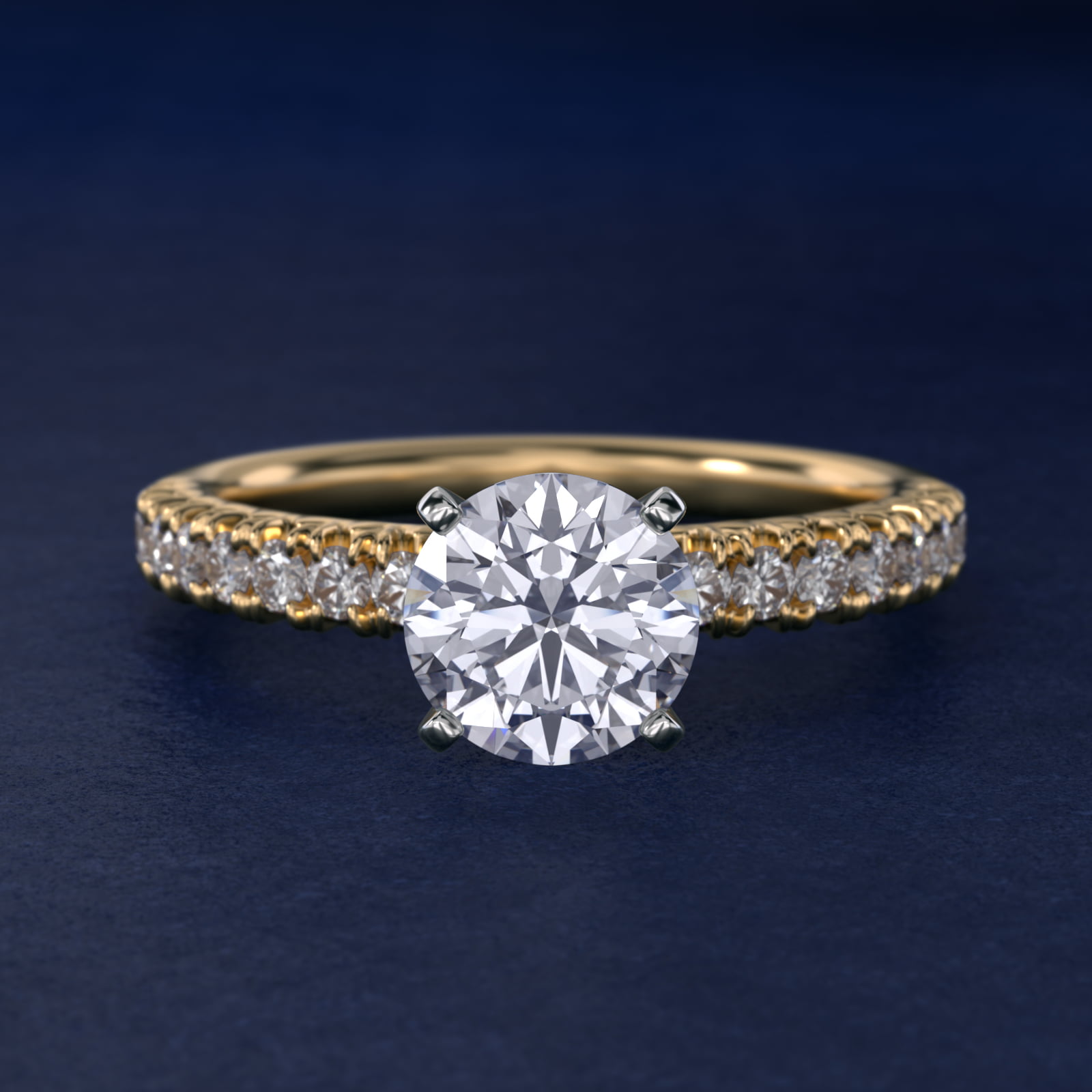 French Pavé Diamond Engagement Ring in 18k Yellow Gold
