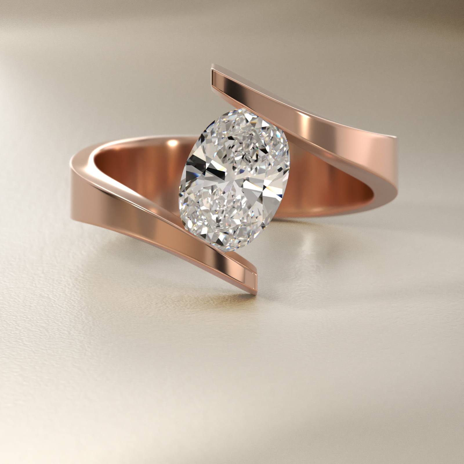 GIA 0.59 Carat H-VVS2 Very Good Cut Oval Diamond Spiral Tension Engagement Ring In Rose Gold