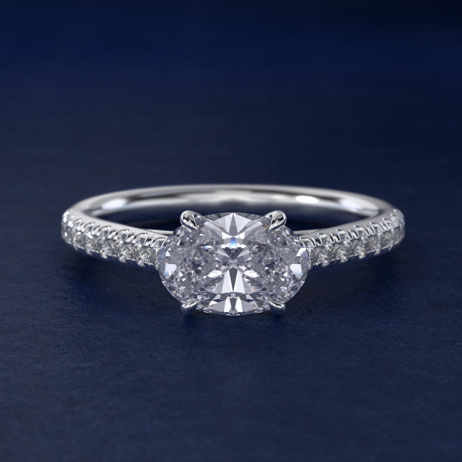 GIA 0.63 Carat H-VVS2 Ideal Cut Oval Diamond East West Diamond Engagement Ring in 14k White Gold