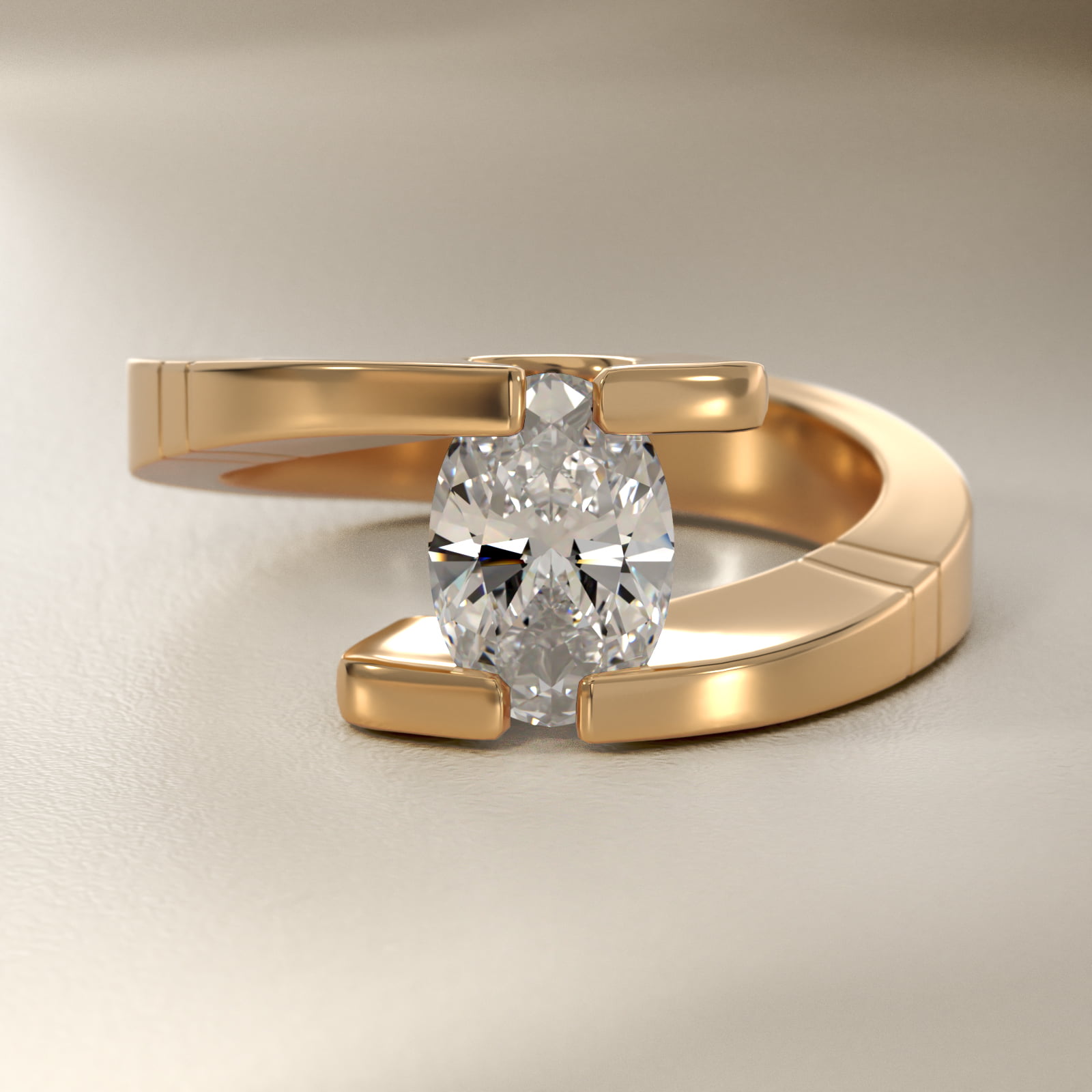 GIA 0.70 Carat H-VVS2 Ideal Cut Oval Diamond Pointed And Etched Tension Engagement Ring In Yellow Gold