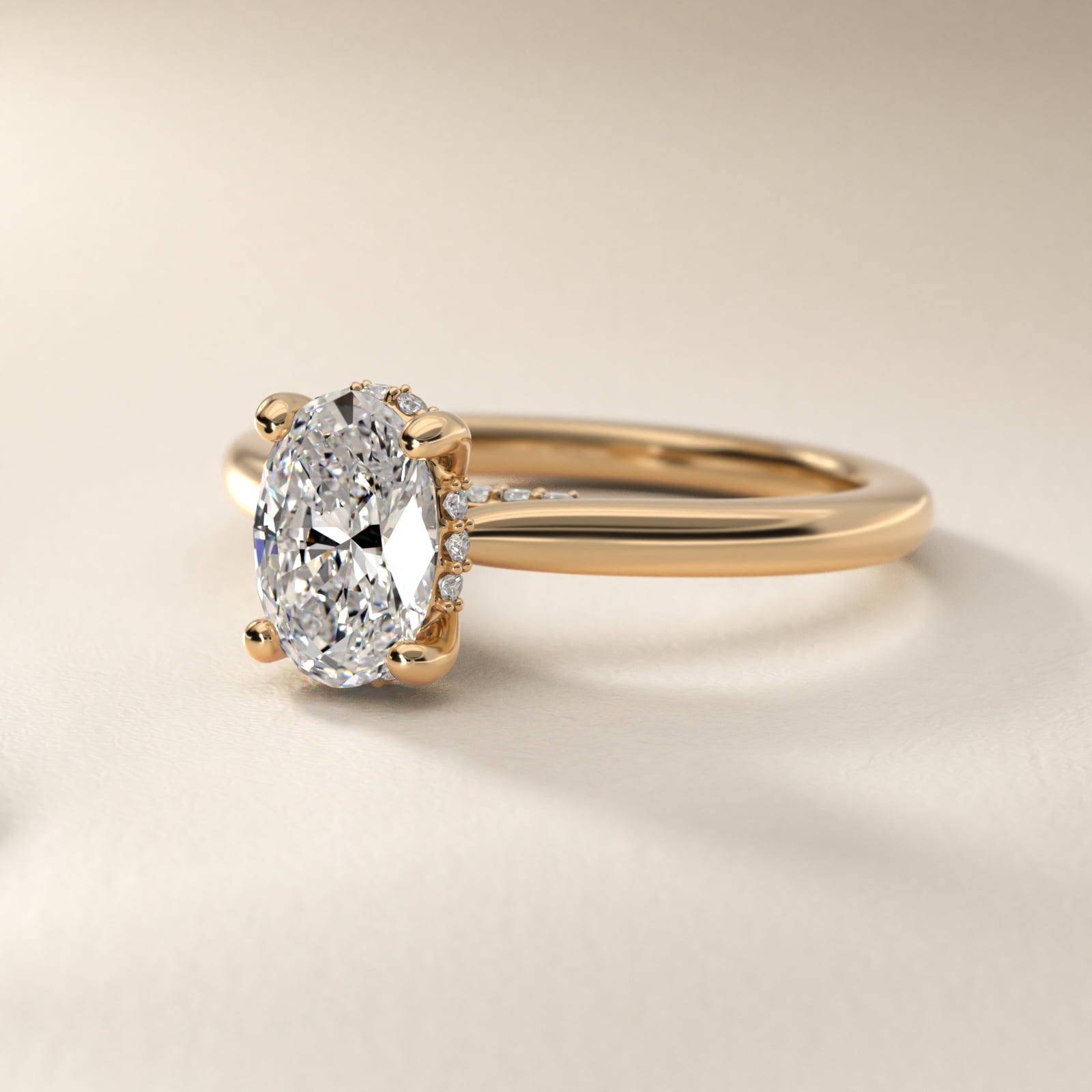 GIA 0.79 Carat G-VS2 Good Cut Oval Diamond Petite Hidden Halo Solitaire Plus Diamond Engagement Ring in 18k Yellow Gold