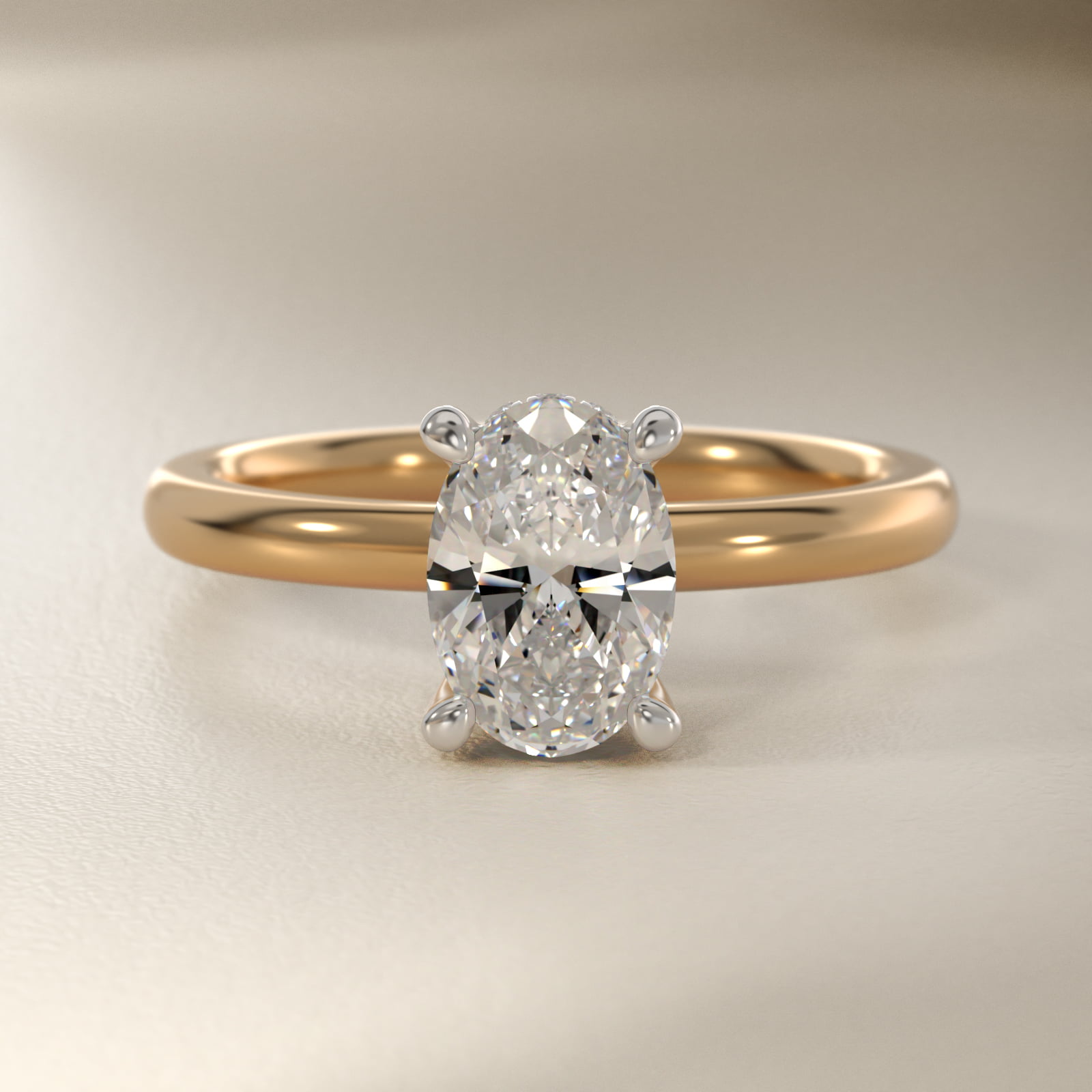 GIA 1.23 Carat G-VS2 Very Good Cut Oval Diamond Solitaire Plus Hidden Halo Diamond Engagement Ring in 18k Yellow Gold