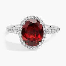 Garnet and Diamond Halo Ring in 18k White Gold