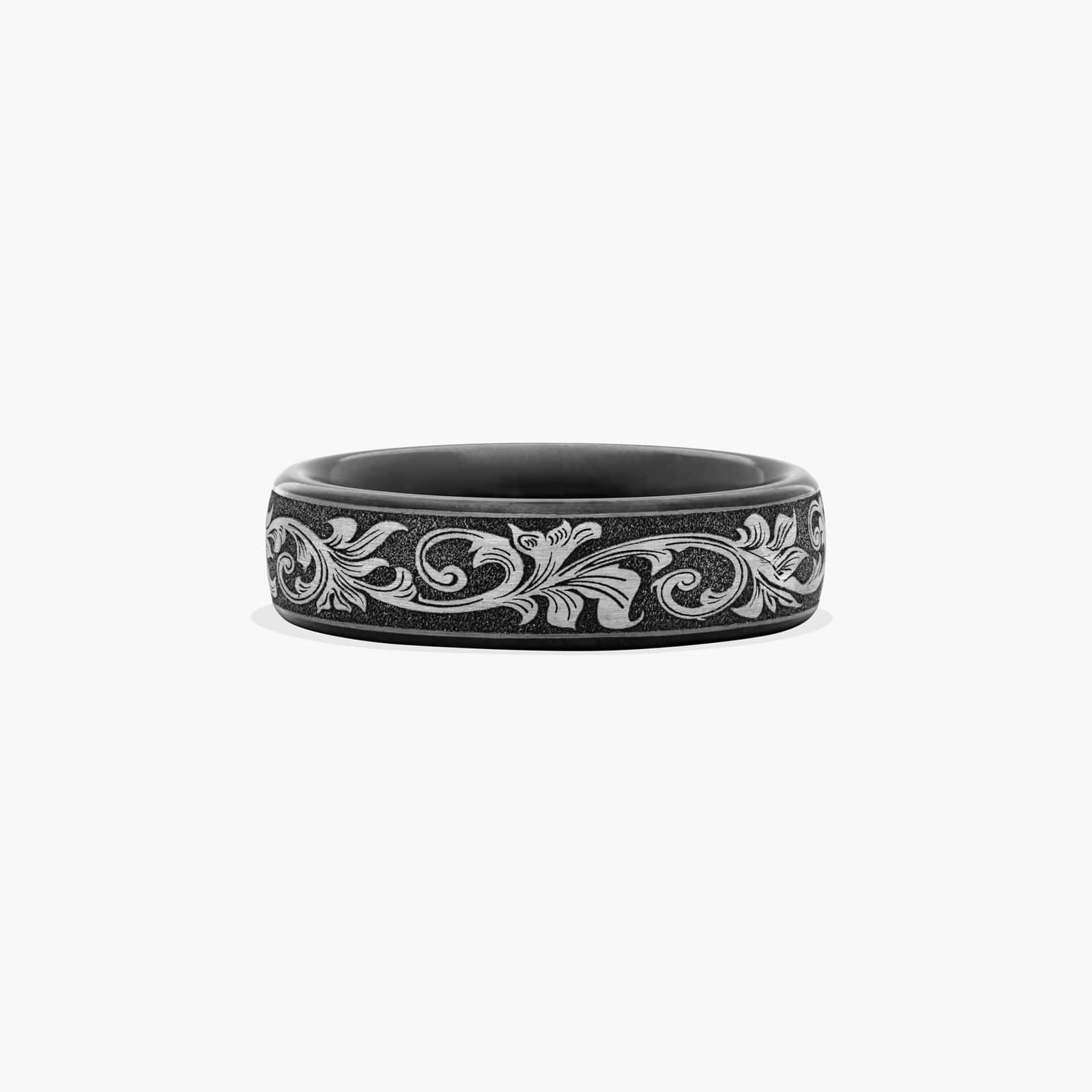 Grey Vintage Script Men's Wedding Band In Black Titanium (6.50mm) By James Allen