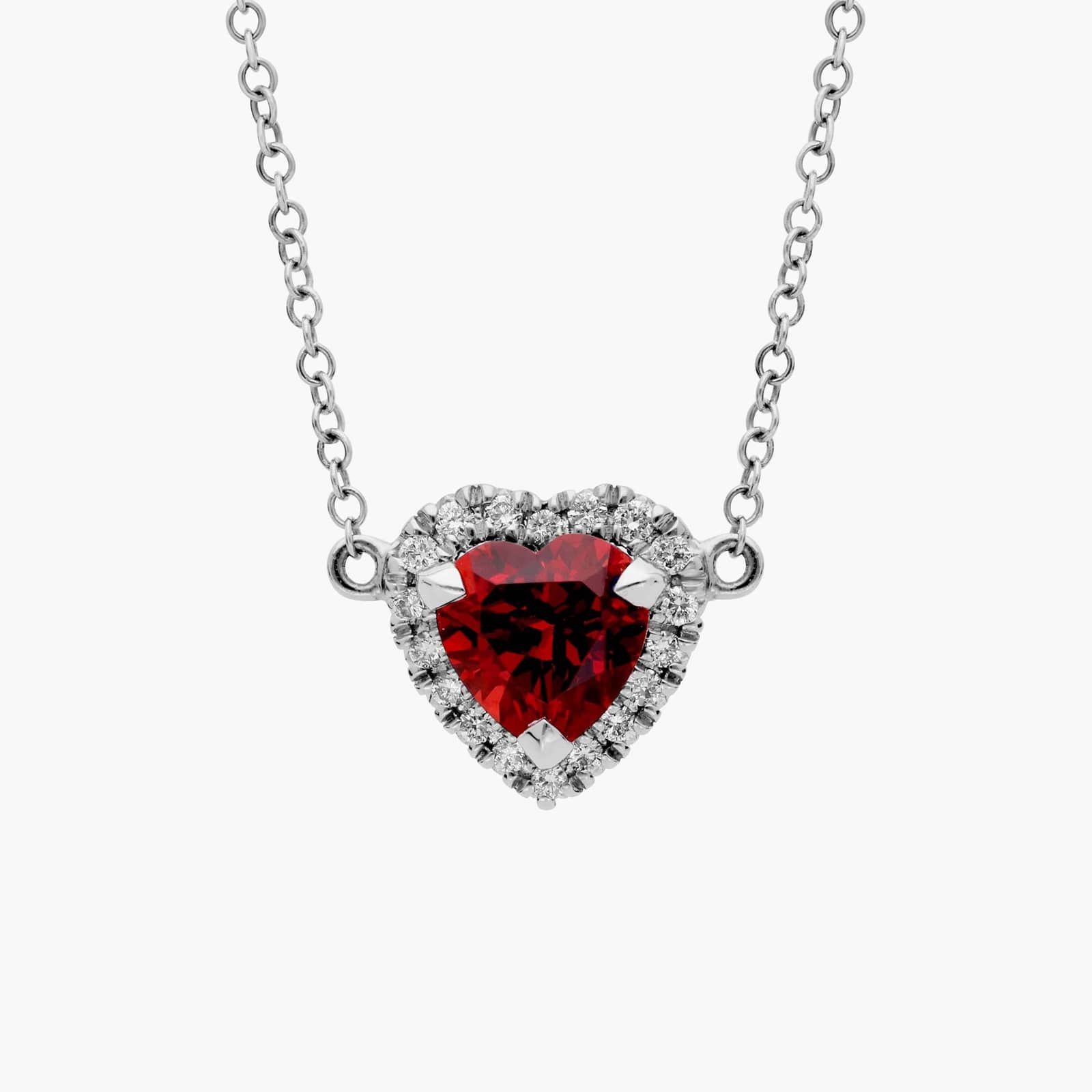 Heart-Shaped Garnet and Diamond Pendant in 18k White Gold
