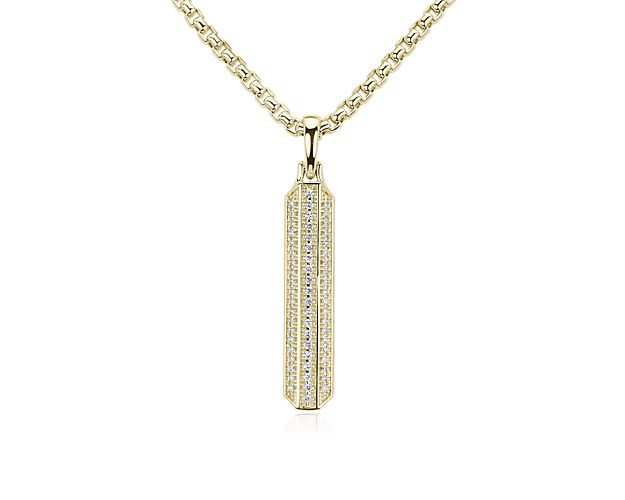 Men's Diamond Vertical Bar Pendant In 14k Yellow Gold