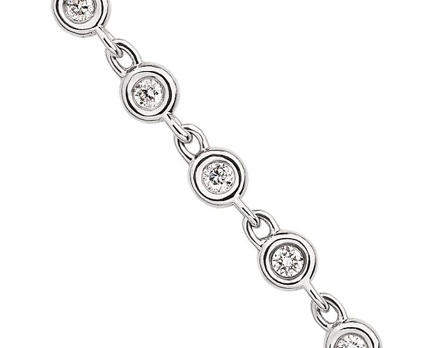 Close up of Diamond By The Yard Necklace In 14k White Gold