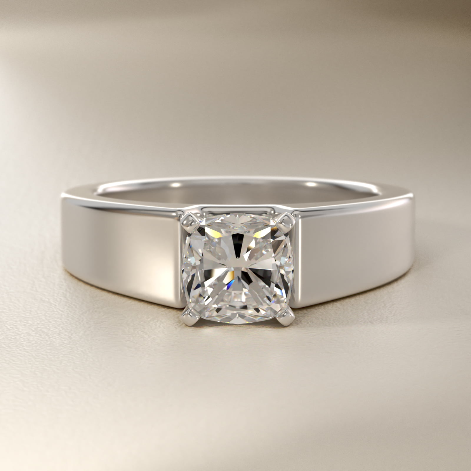 Wide Band Solitaire Engagement Ring in 14k Yellow Gold