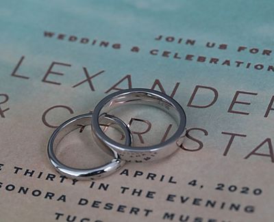 Both Christa and Alex opted for platinum comfort fit wedding bands.