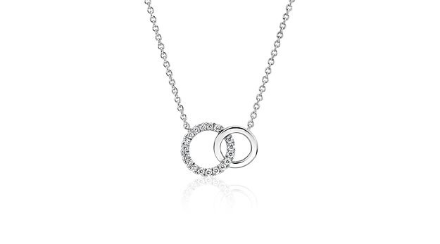 Mini Duet Circle Diamond Necklace In 14k White Gold