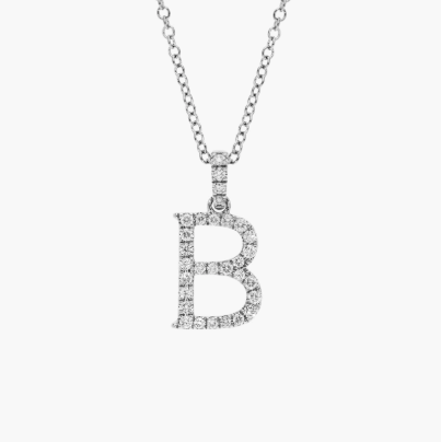 Lab-Grown Diamond Initial B Pendant Necklace In 14K White Gold
