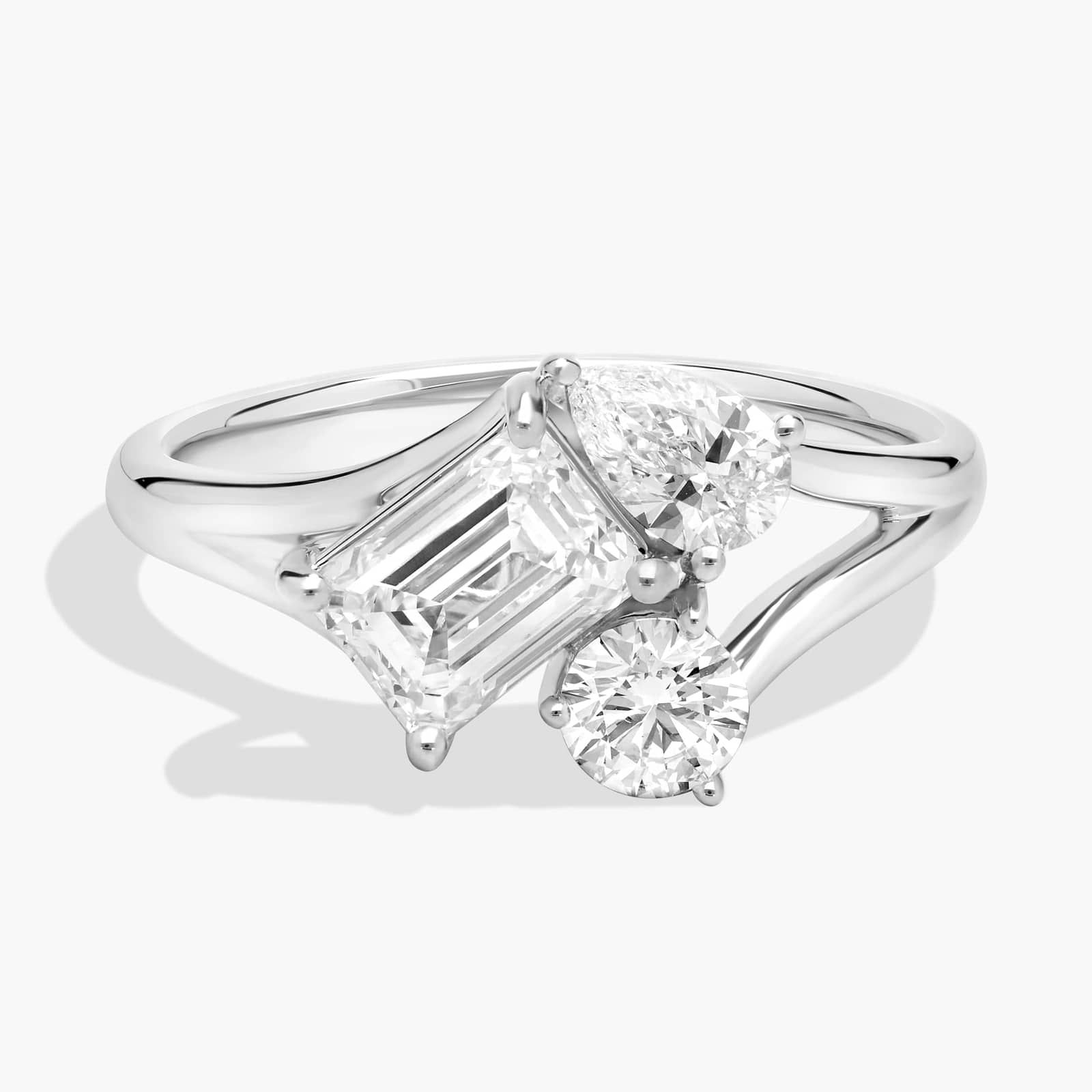 Lab Grown Pear, Emerald and Round Diamond Cluster Ring in 14K White Gold