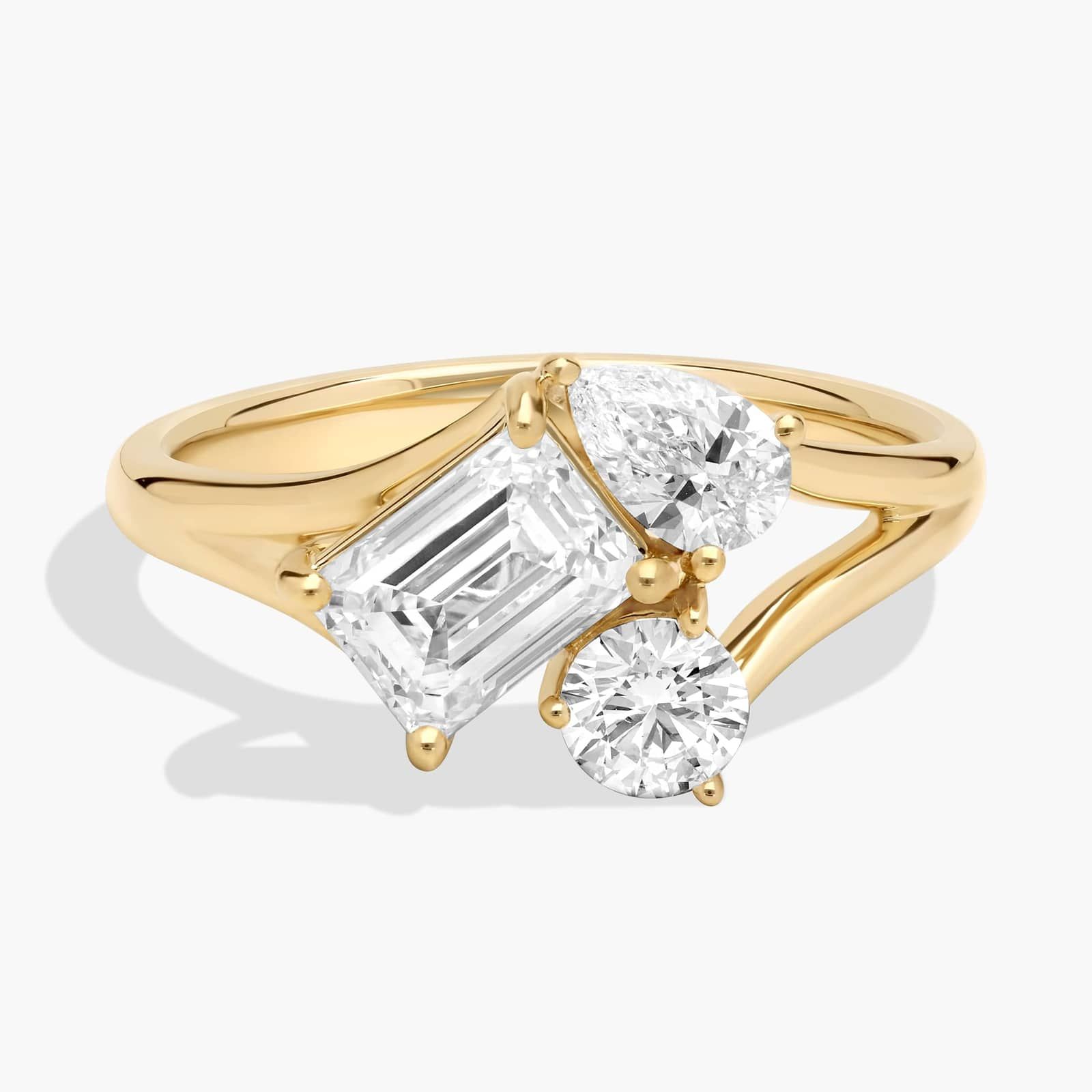 Lab Grown Pear, Emerald and Round Diamond Cluster Ring in 14K Yellow Gold