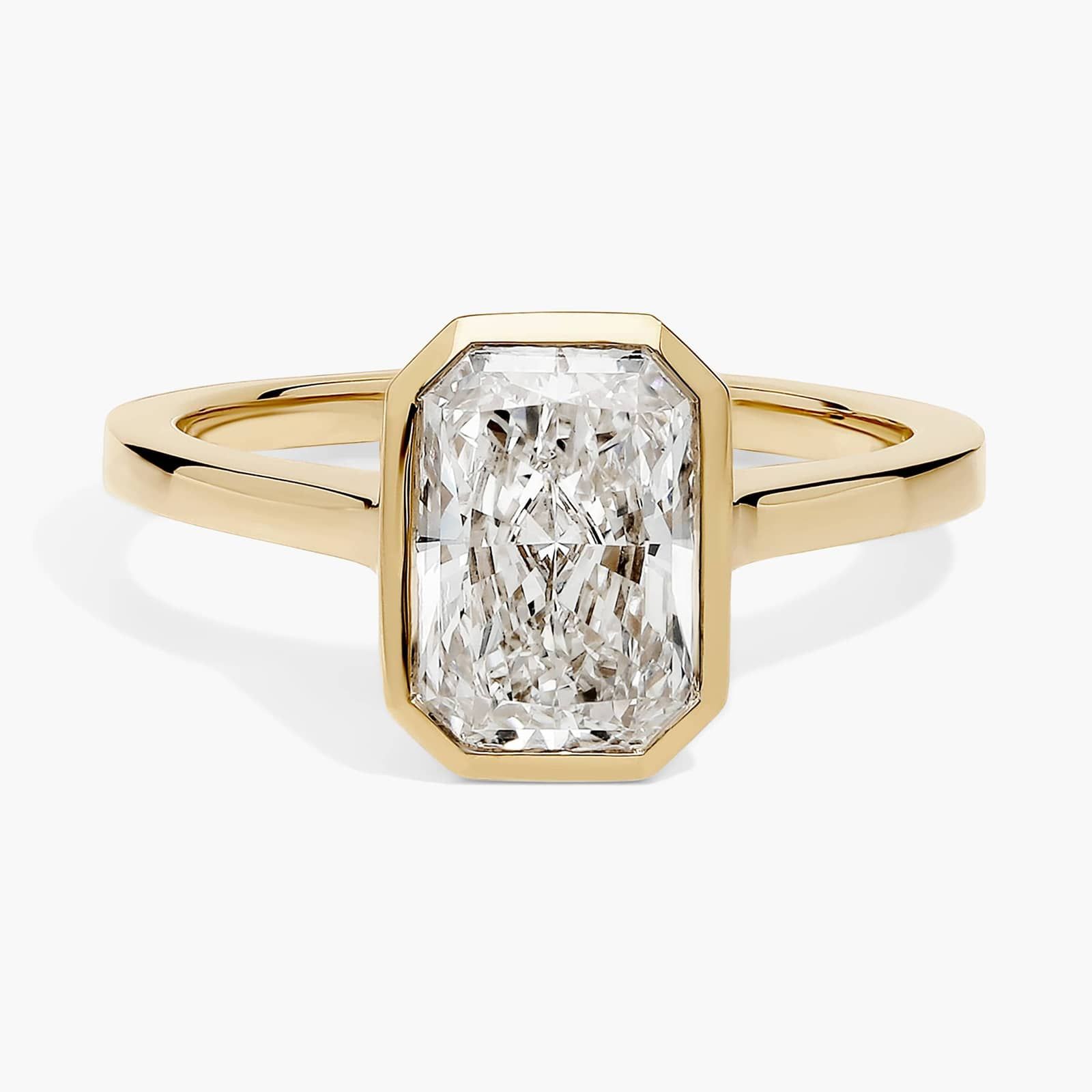 Lab Grown Radiant Diamond Bezel Ring in 18k Yellow Gold
