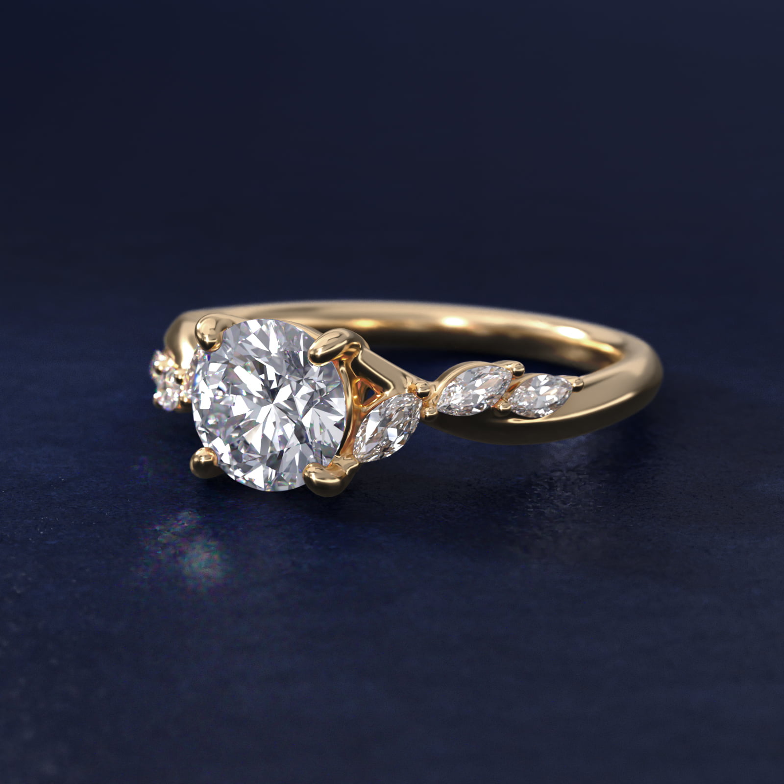Leaf Vine Diamond Motif Side Stone Engagement Ring In 14K Yellow Gold By James Allen