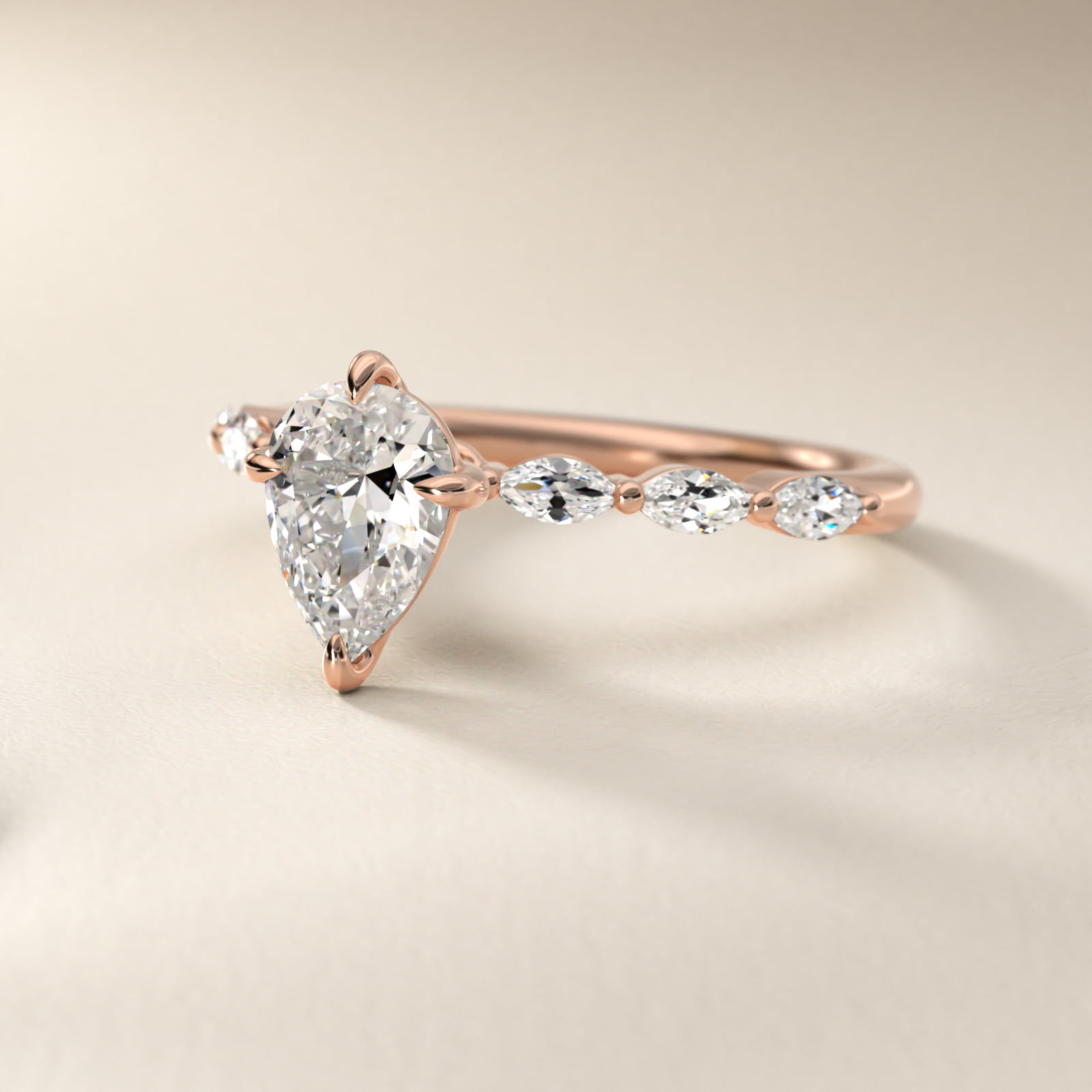 Marquise Cut Side Stone Diamond Shared Prong Engagement Ring In 14K Rose Gold By James Allen