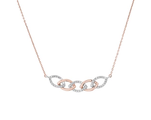Two-tone mixed metal gold necklace with white gold, rose gold and diamonds.