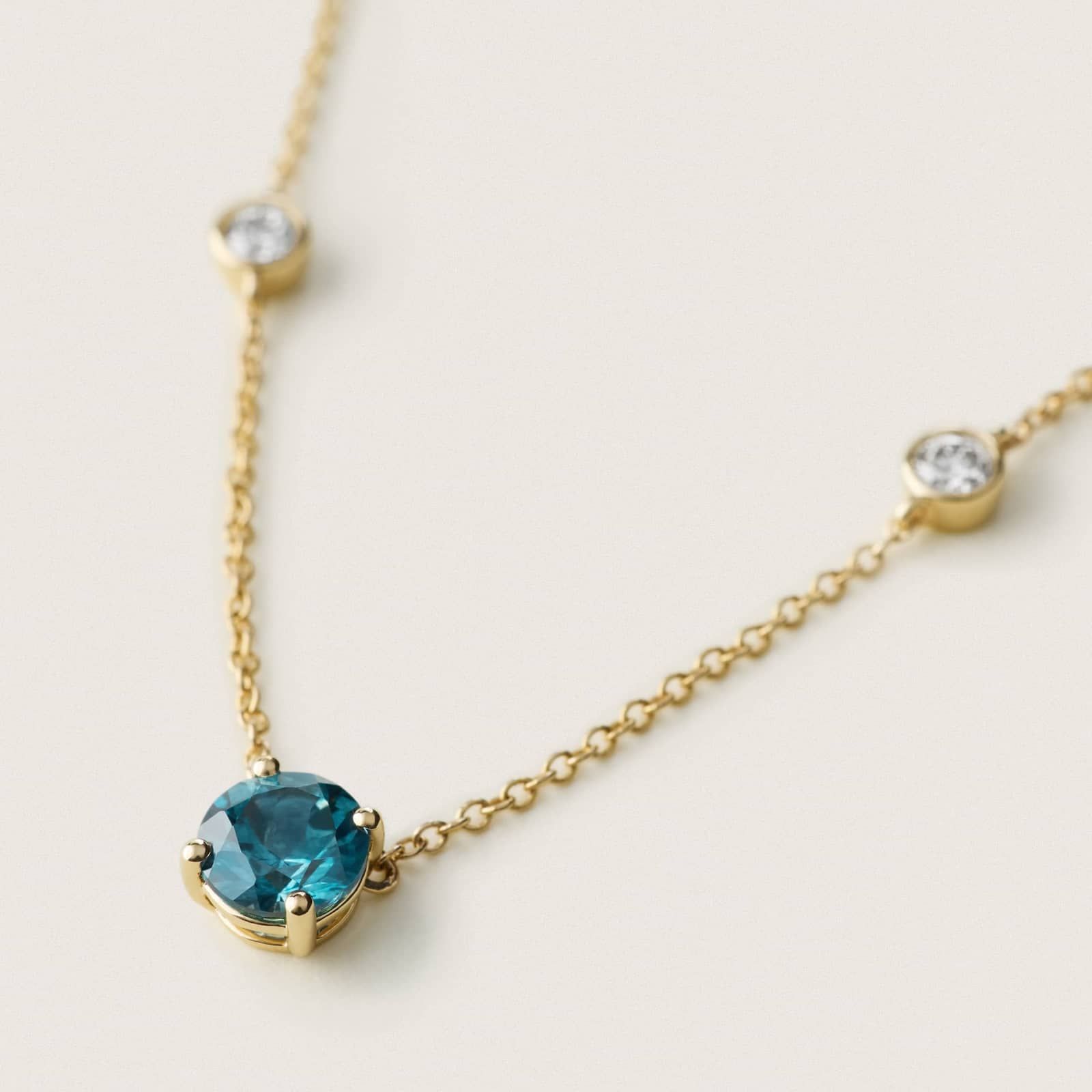 Montana Sapphire & Round Diamond Bezel & Prong Station Necklace in 14K Yellow Gold