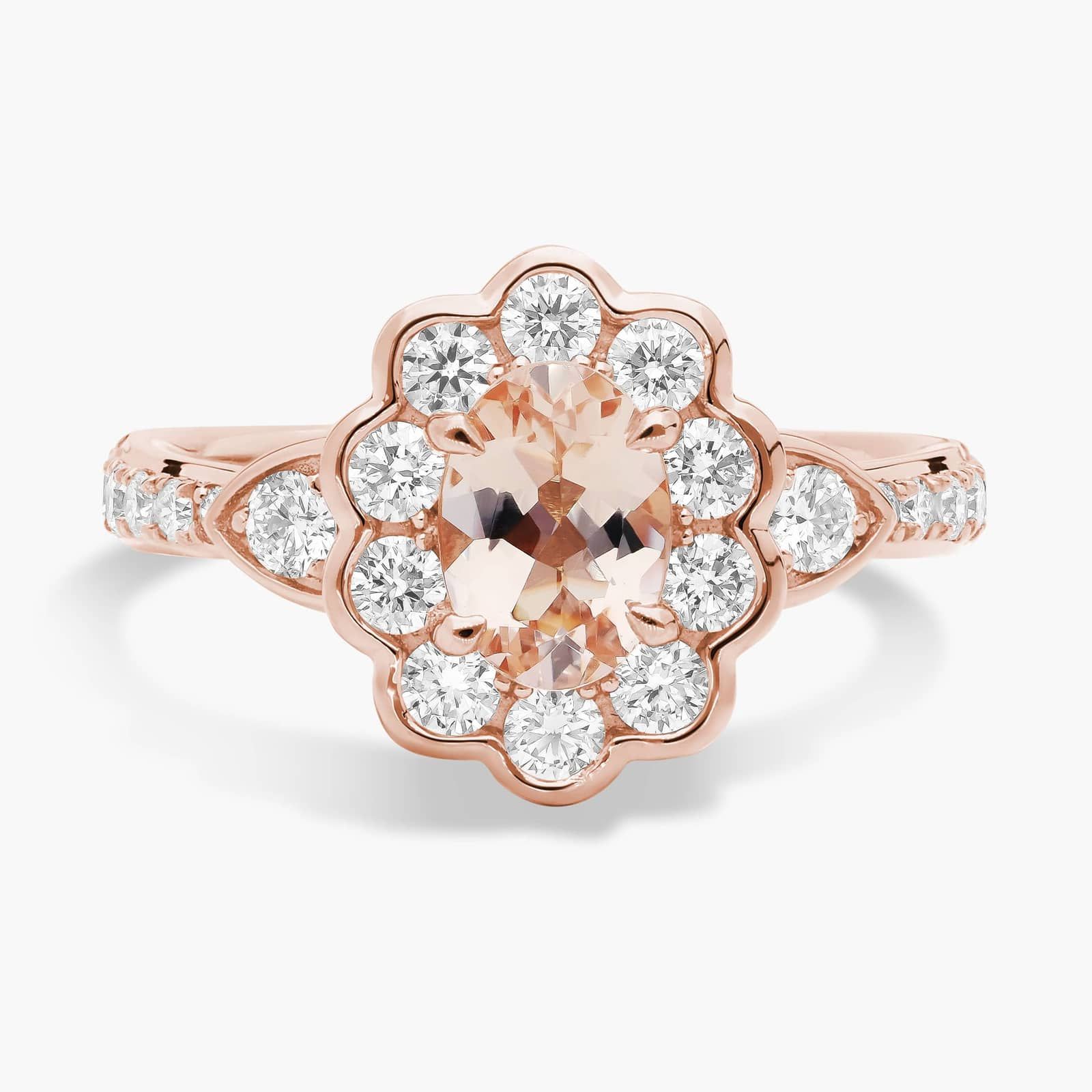 Morganite and Diamond Floral Ring in 14k Rose Gold