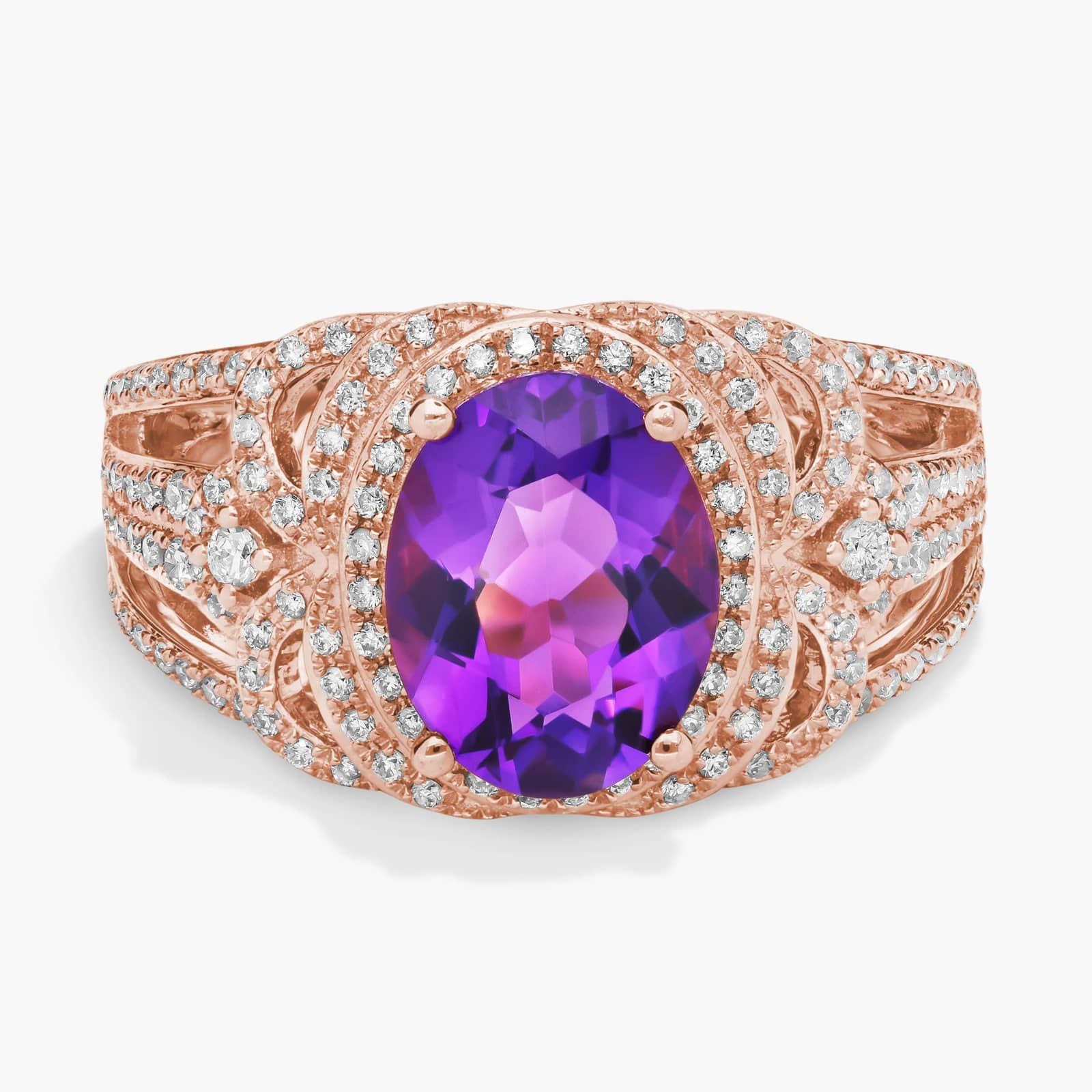 Oval Amethyst and Diamond Ring in 14k Rose Gold