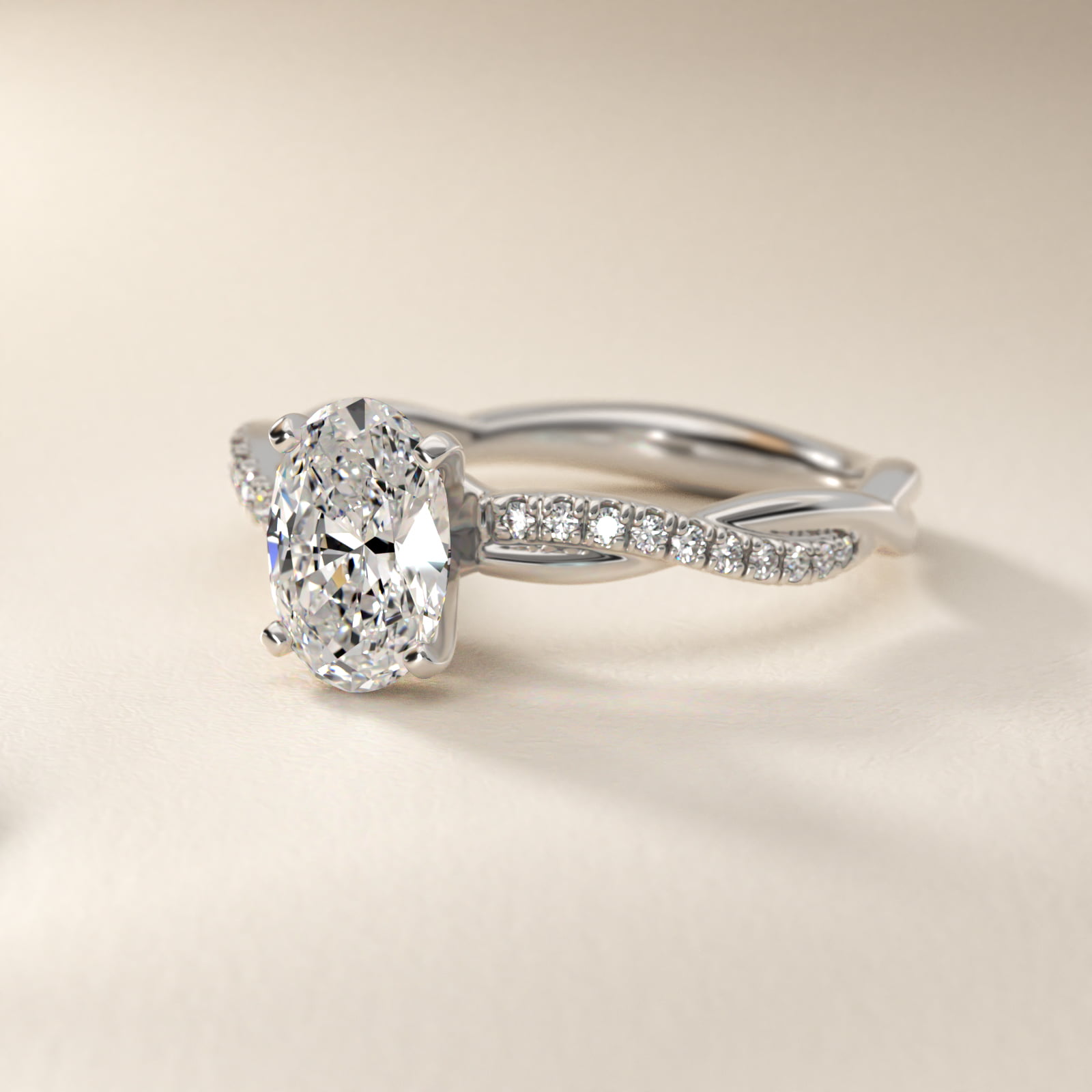 Oval Cut 2.5 CT Certified Lab-Grown Diamond Petite Twist Engagement Ring In Platinum